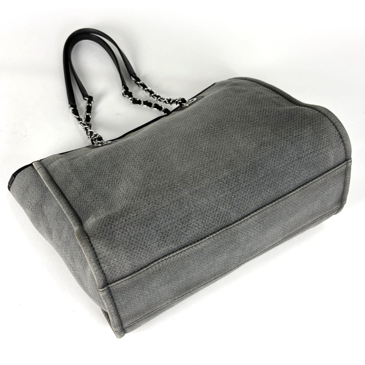 Chanel Gray Canvas Shoulder Bag Tote Bag (Pre-Owned)