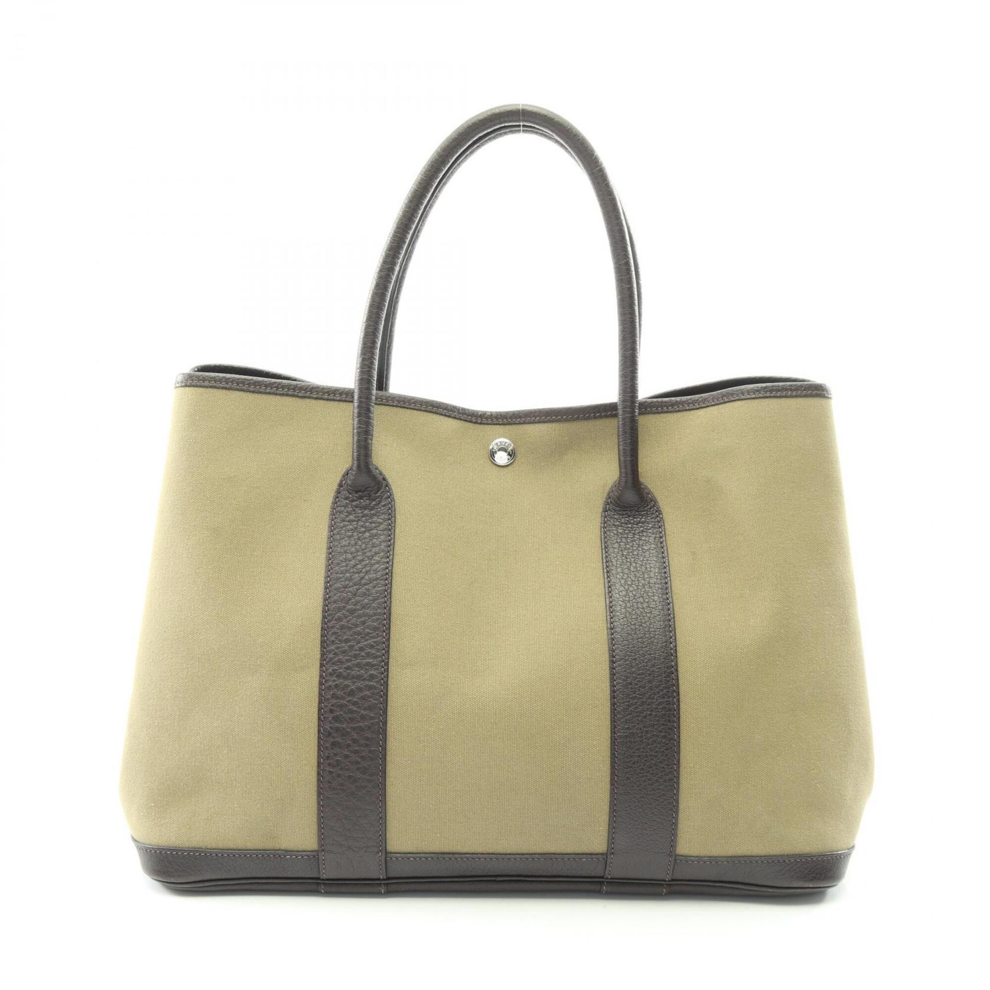 Hermes Brown Khaki Toile Officier Canvas Leather Buffalo Leather Handbag Tote Bag (Pre-Owned)