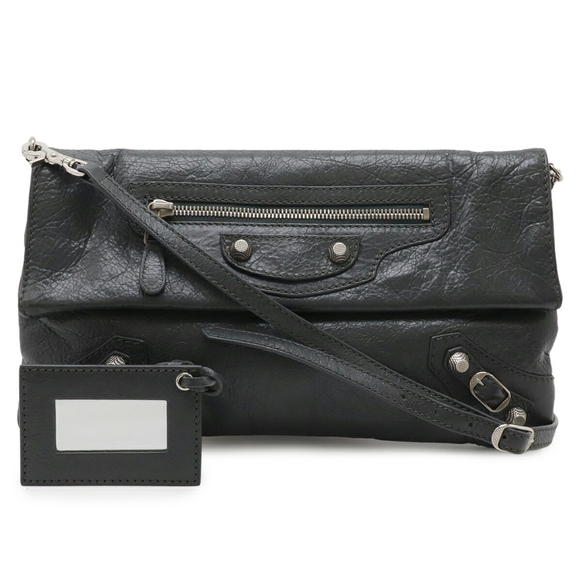 Balenciaga Giant Dark Gray Leather Clutch Bag Shoulder Bag (Pre-Owned)