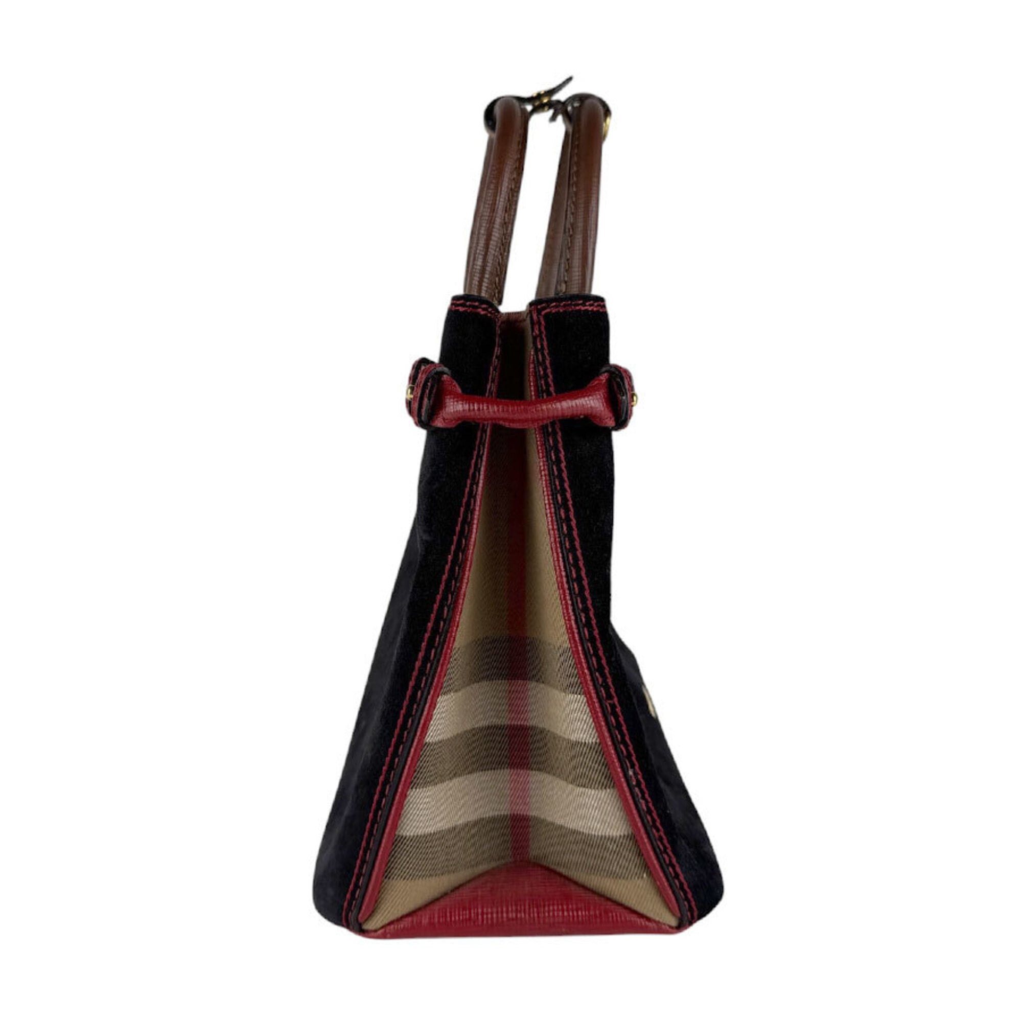 Burberry Black Brown Red Color Suede Leather Handbag Shoulder Bag (Pre-Owned)