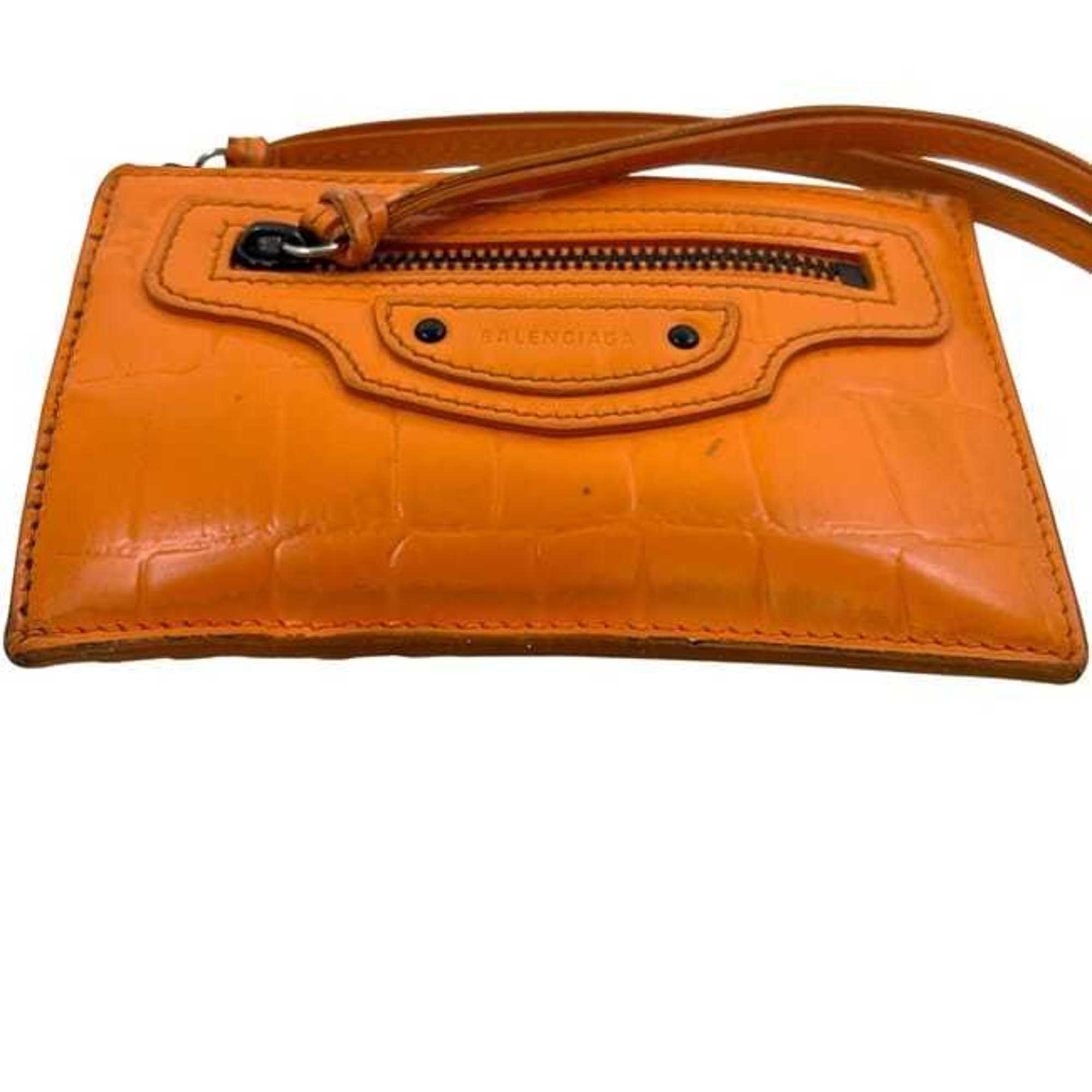 Balenciaga Orange Leather Coin Purse/Coin Case (Pre-Owned)