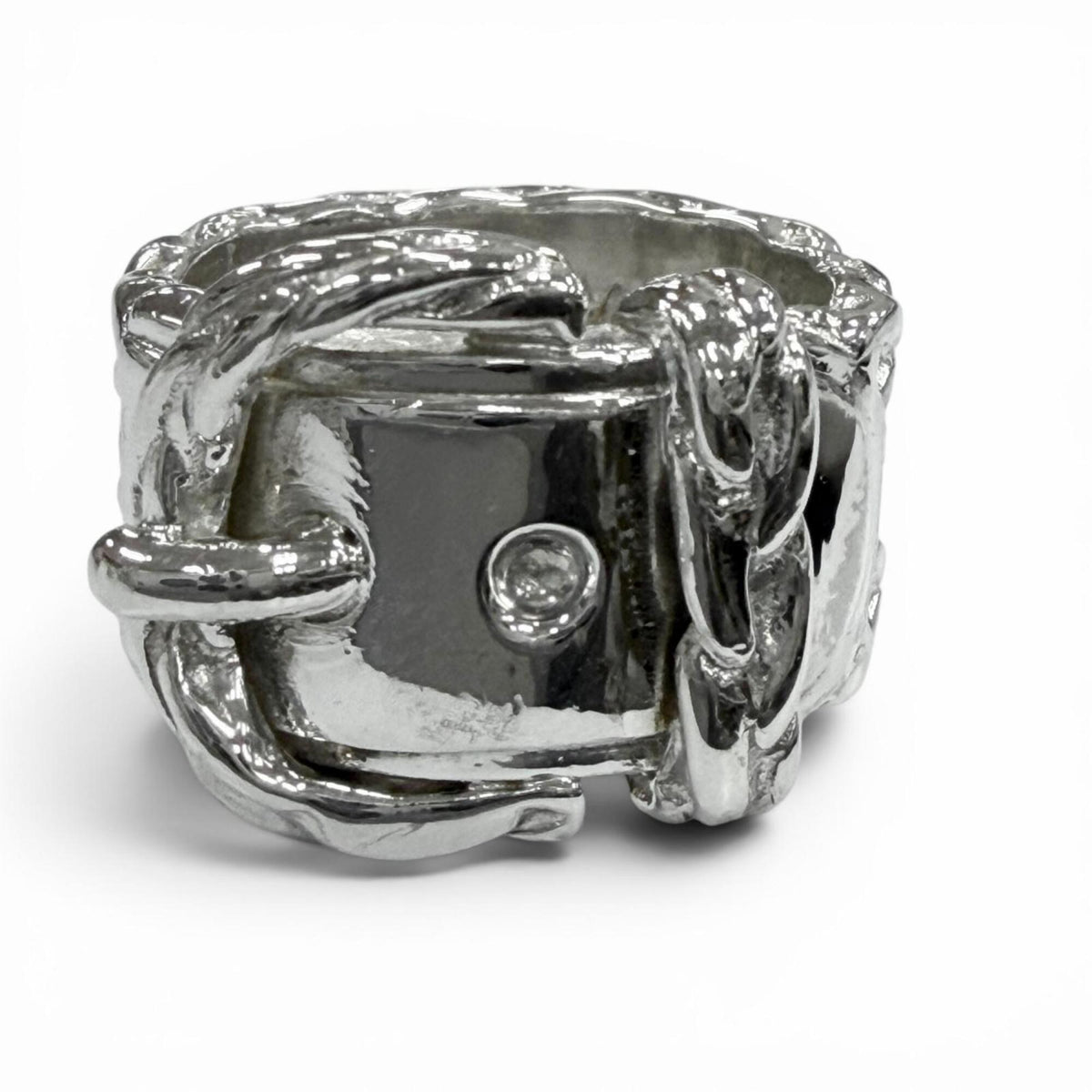 Hermes Silver Silver 925 Band Ring (Pre-Owned)