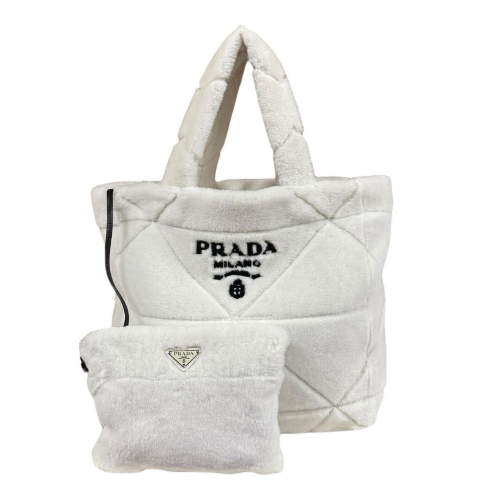 Prada White Leather Handbag Tote Bag (Pre-Owned)