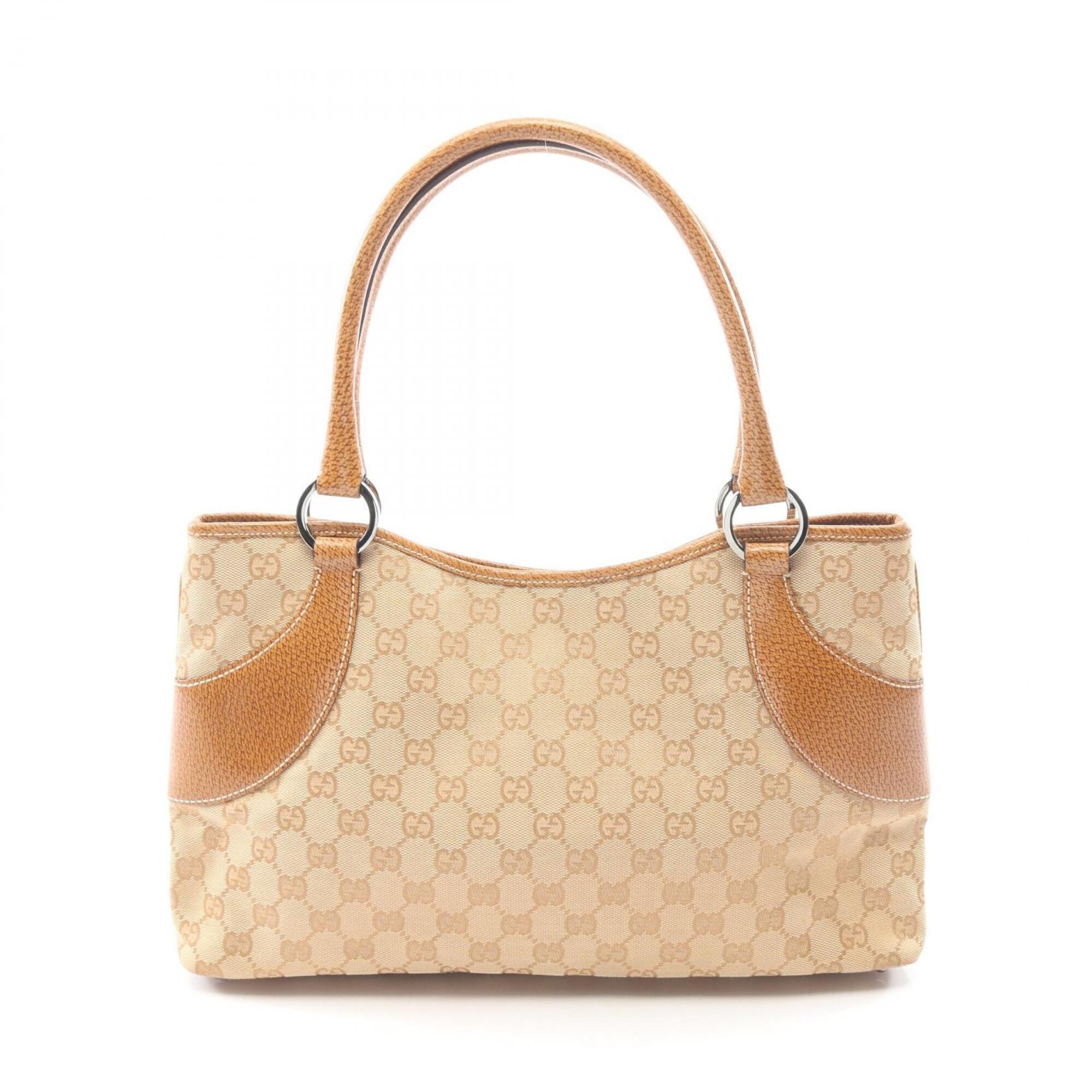 Gucci Beige Brown Canvas Leather Handbag Tote Bag (Pre-Owned)