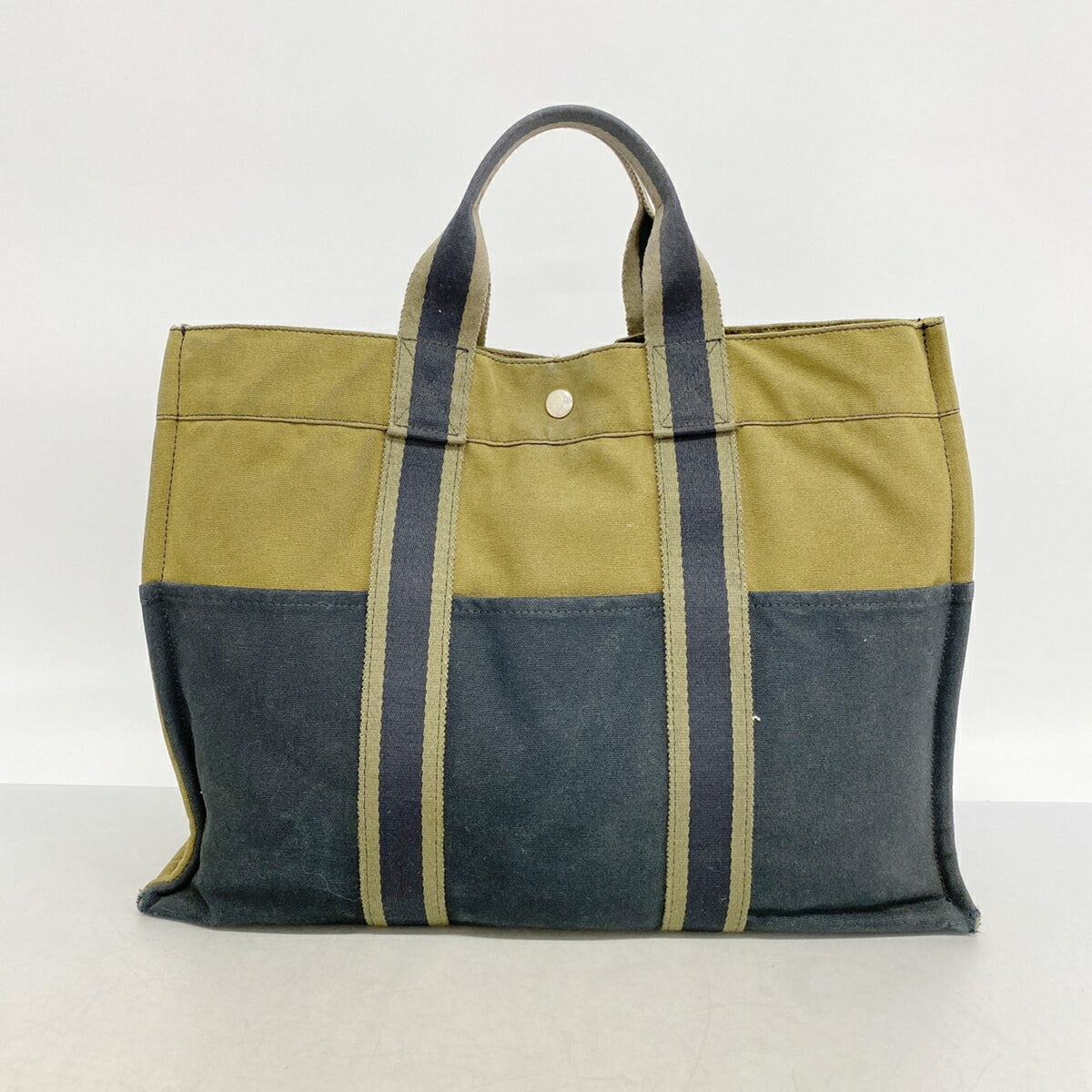 Hermes Black Khaki Canvas Tote Bag (Pre-Owned)