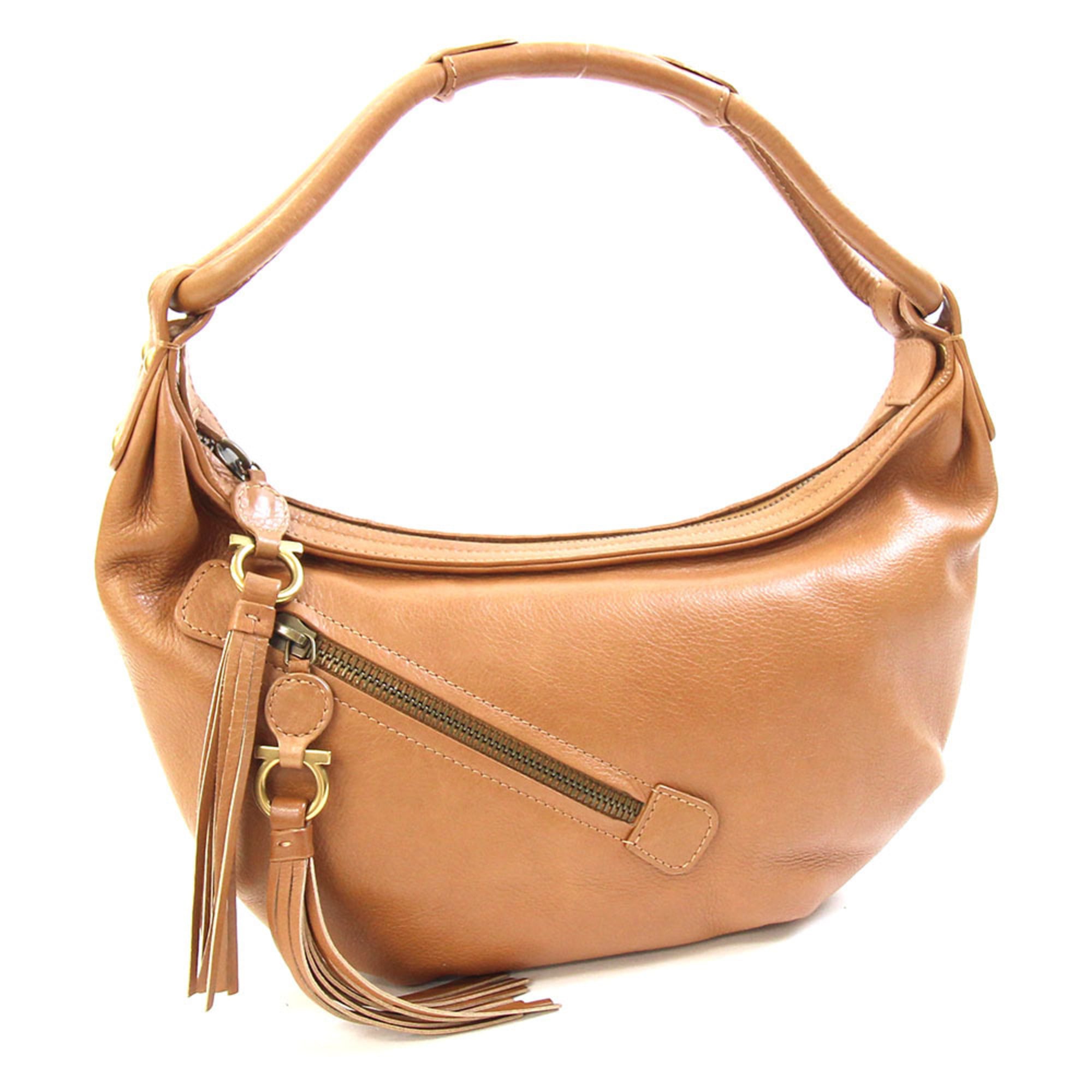 Salvatore Ferragamo Gancini Brown Leather Handbag Shoulder Bag (Pre-Owned)