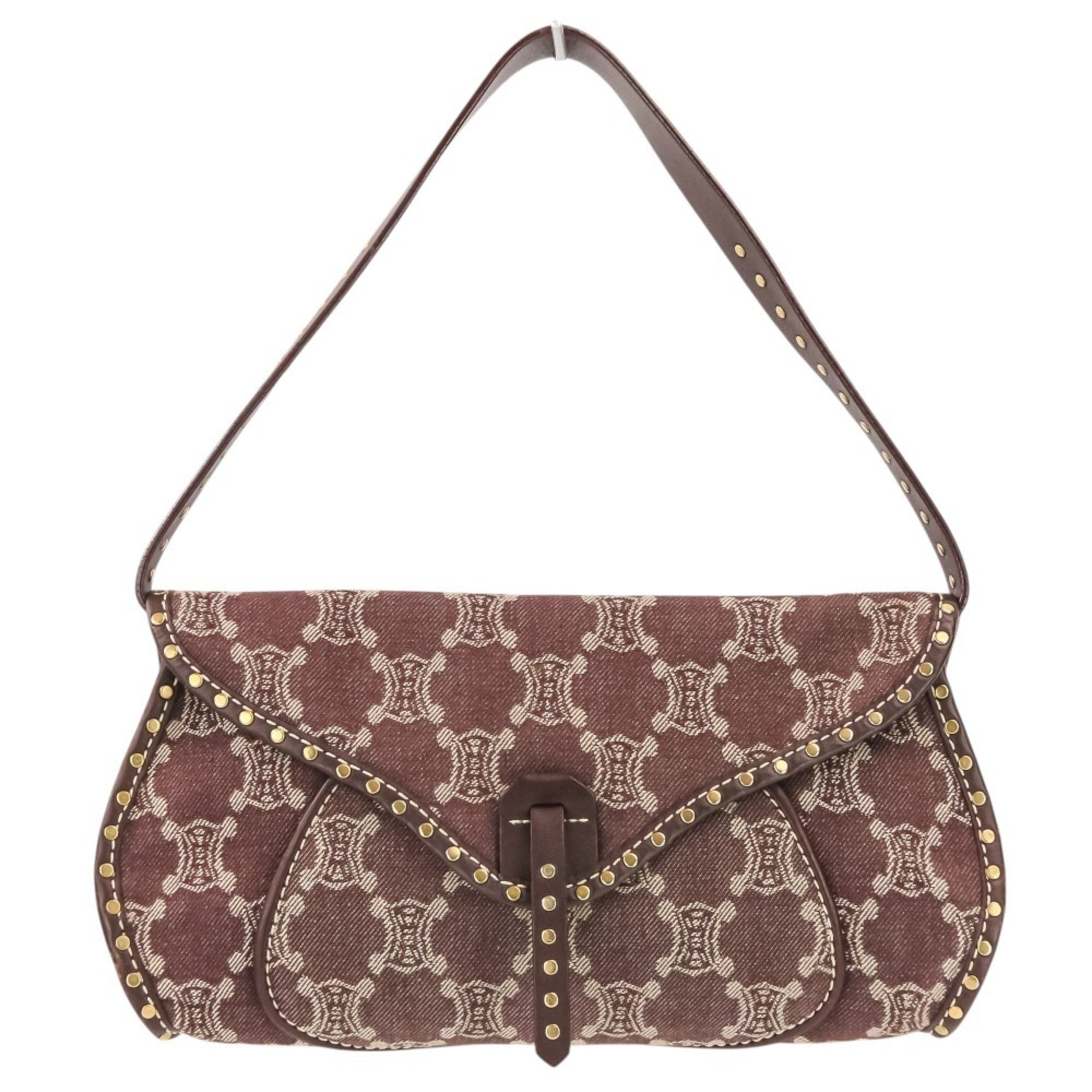 Celine Bordeaux Brown Canvas Leather Handbag Shoulder Bag (Pre-Owned)