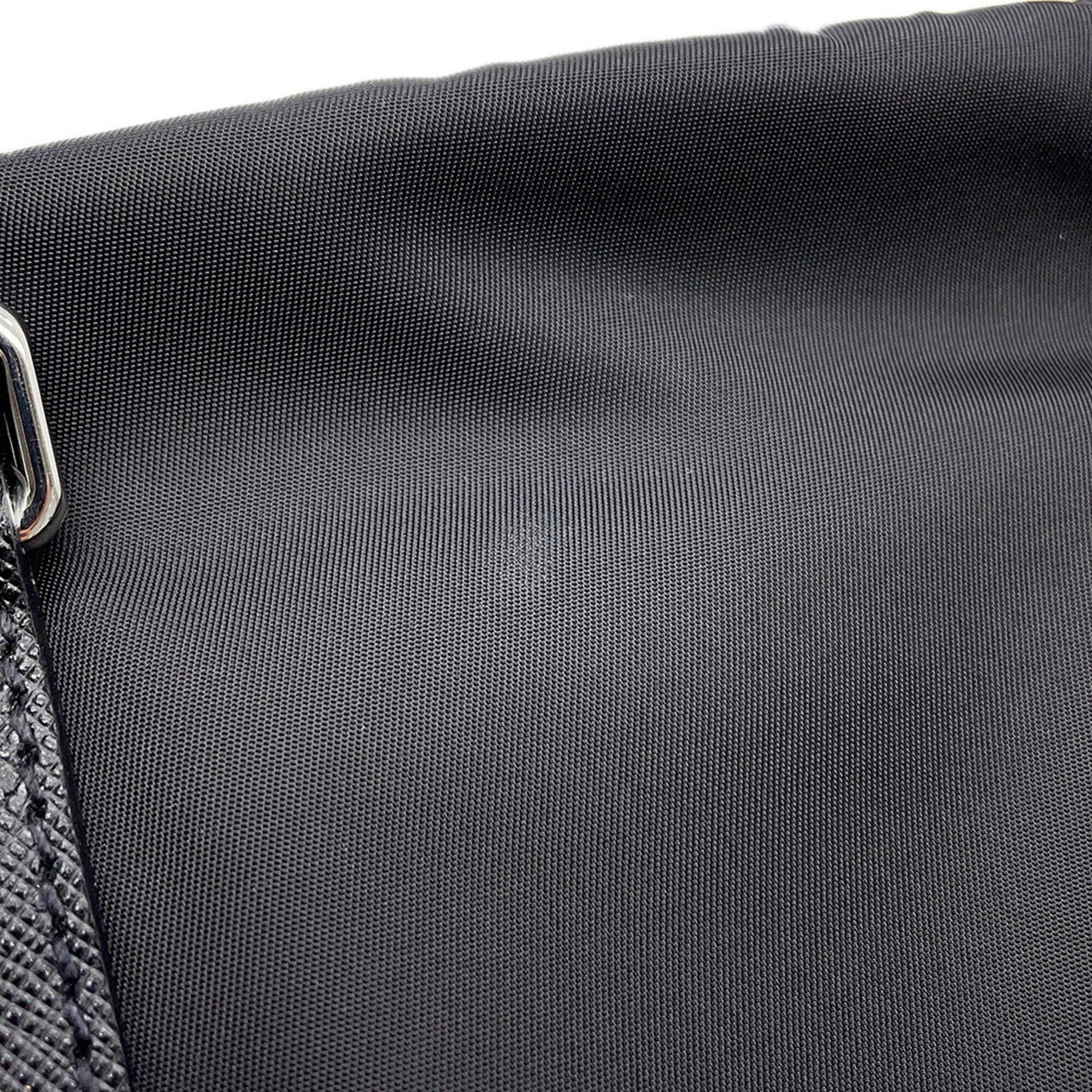 Prada Black Nylon Leather Boston Bag Handbag Shoulder Bag (Pre-Owned)
