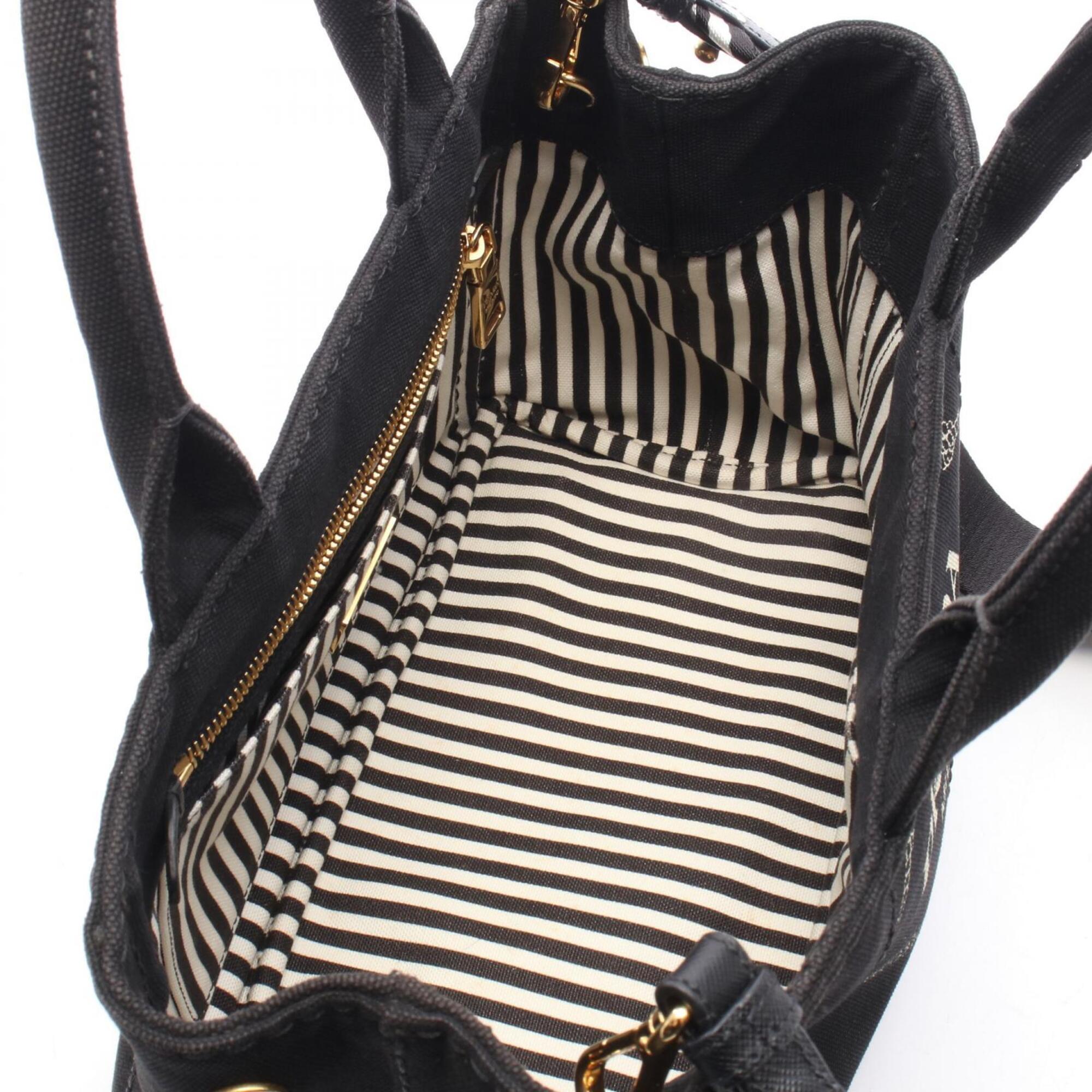 Prada Black White Canvas Handbag Tote Bag (Pre-Owned)