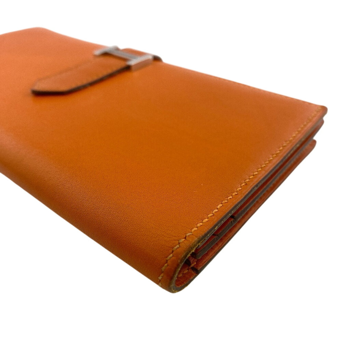 Hermes Orange Box Calf Leather Long Wallet (Bi-Fold) (Pre-Owned)