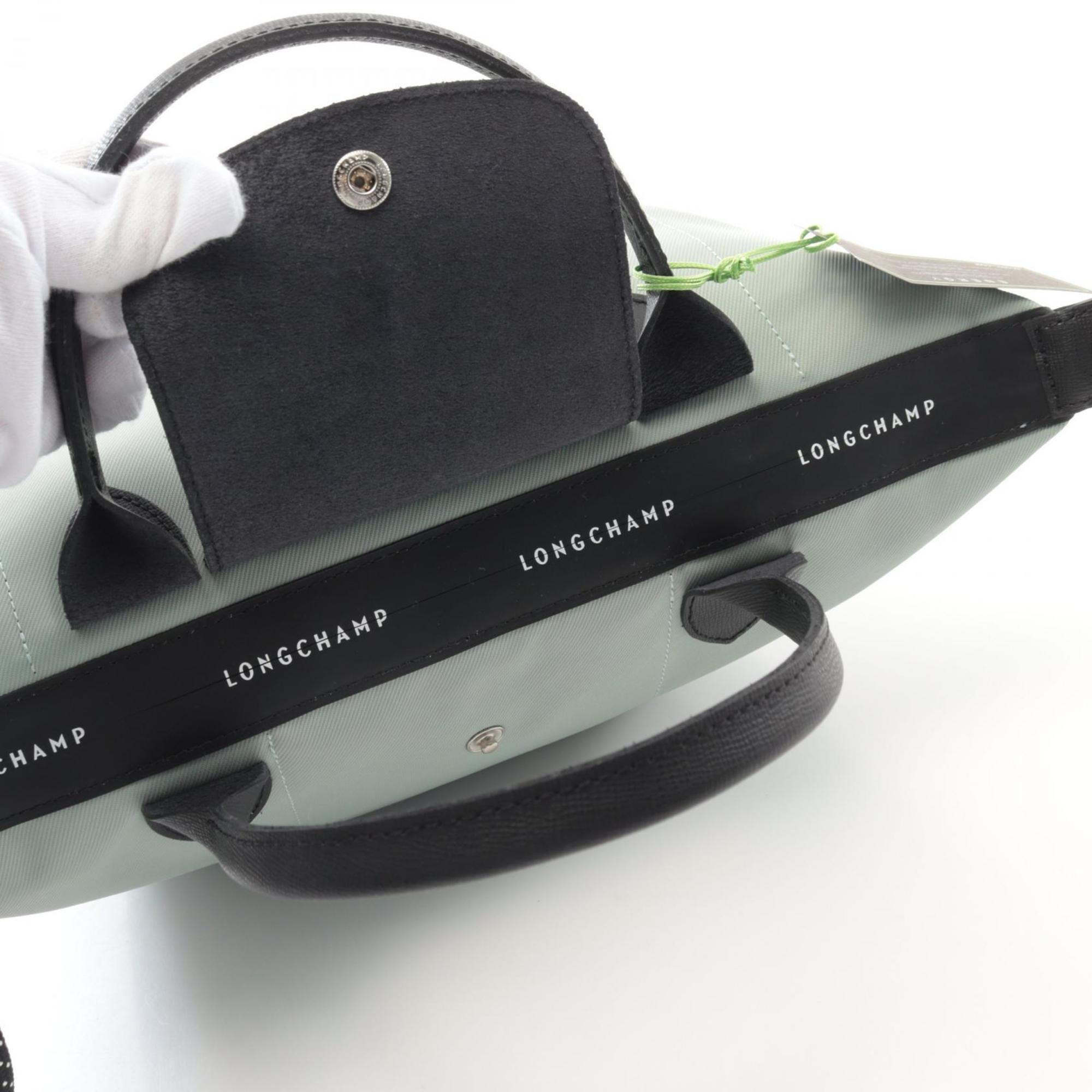 Longchamp Black Green Canvas Leather Tote Bag (Pre-Owned)