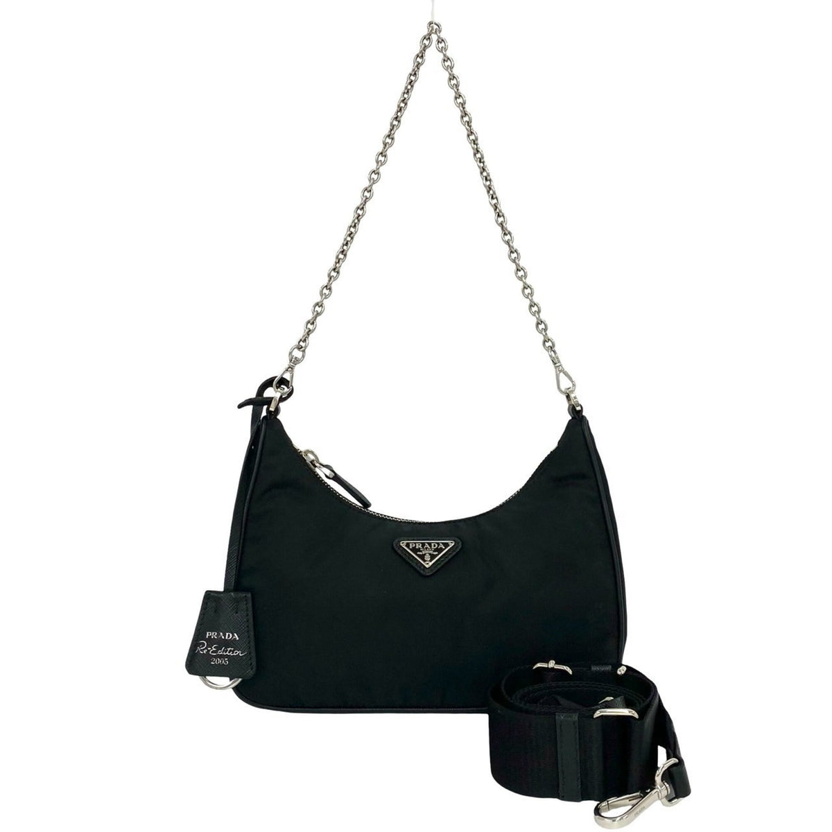 Prada Black Nylon Leather Pouch Shoulder Bag (Pre-Owned)