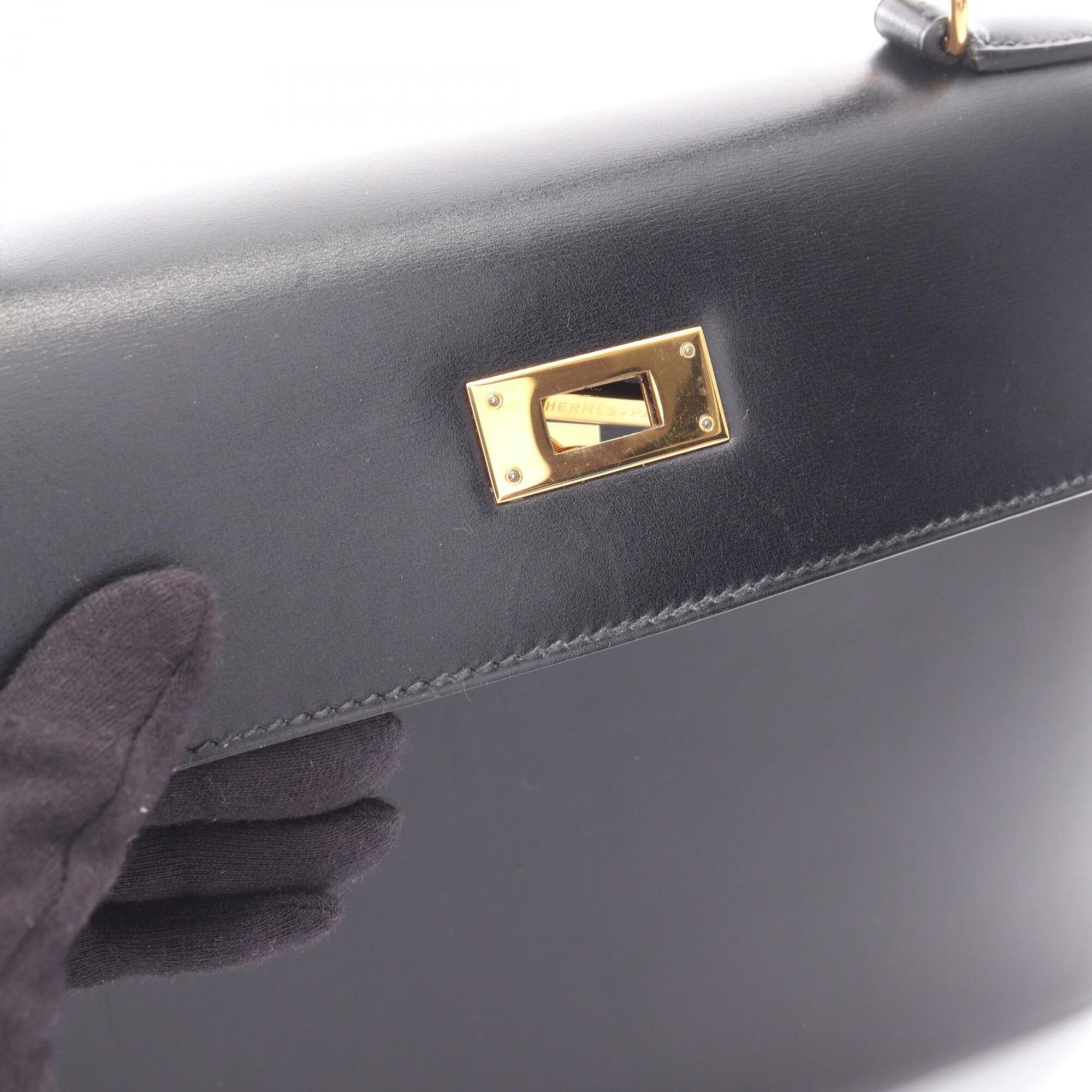 Hermes Black Box Calf Leather Handbag (Pre-Owned)