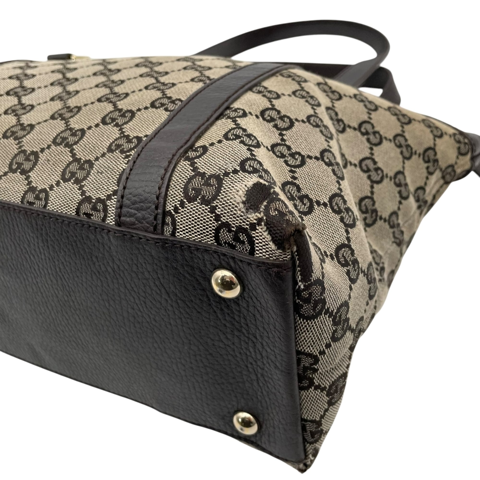 Gucci Dark Brown Gray Gg Canvas Leather Shoulder Bag Tote Bag (Pre-Owned)