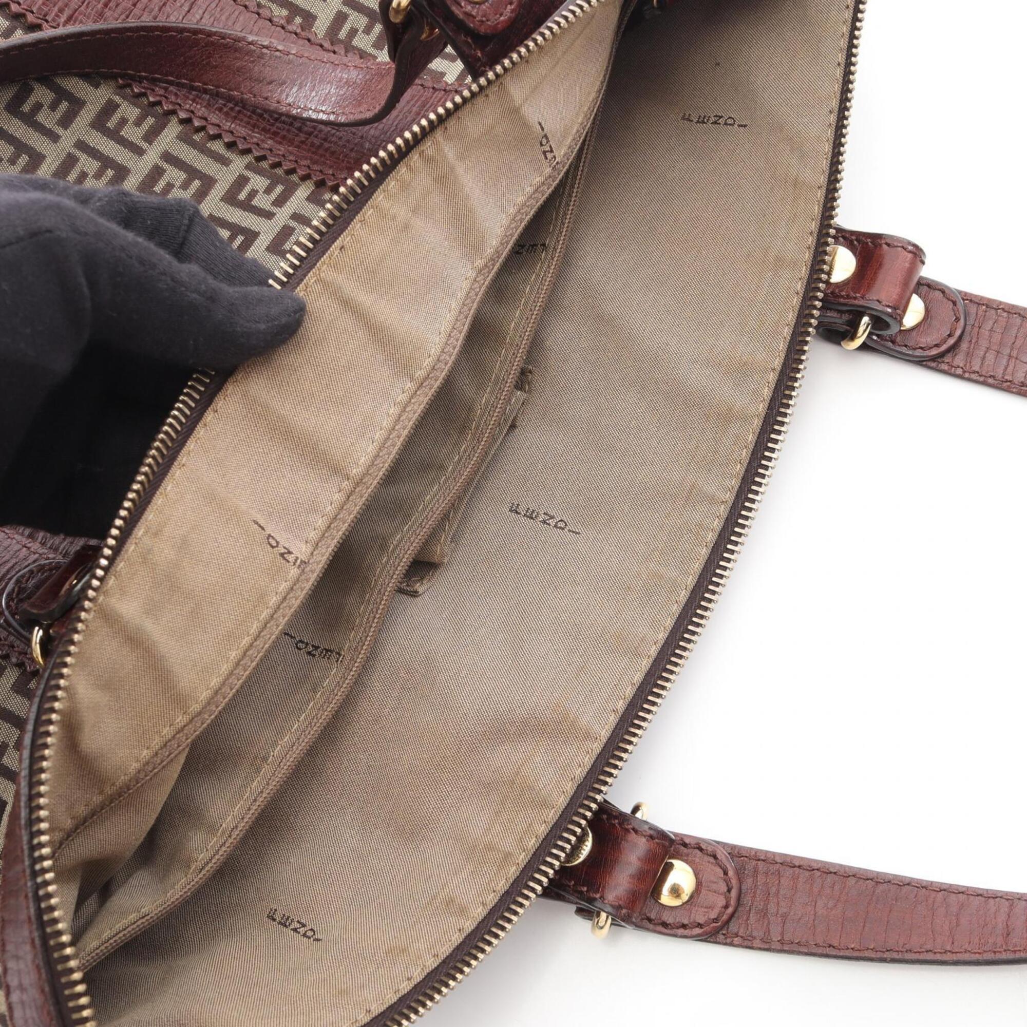 Fendi Beige Brown Canvas Leather Handbag Tote Bag (Pre-Owned)