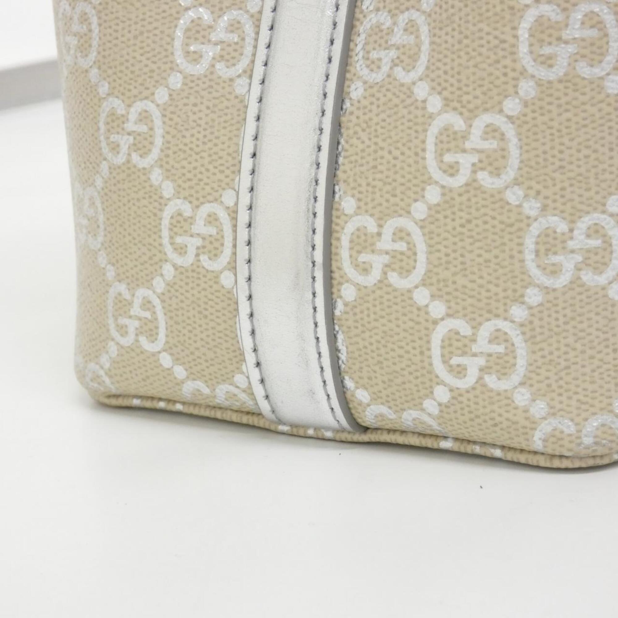 Gucci Beige Silver Coated Canvas Leather Handbag (Pre-Owned)