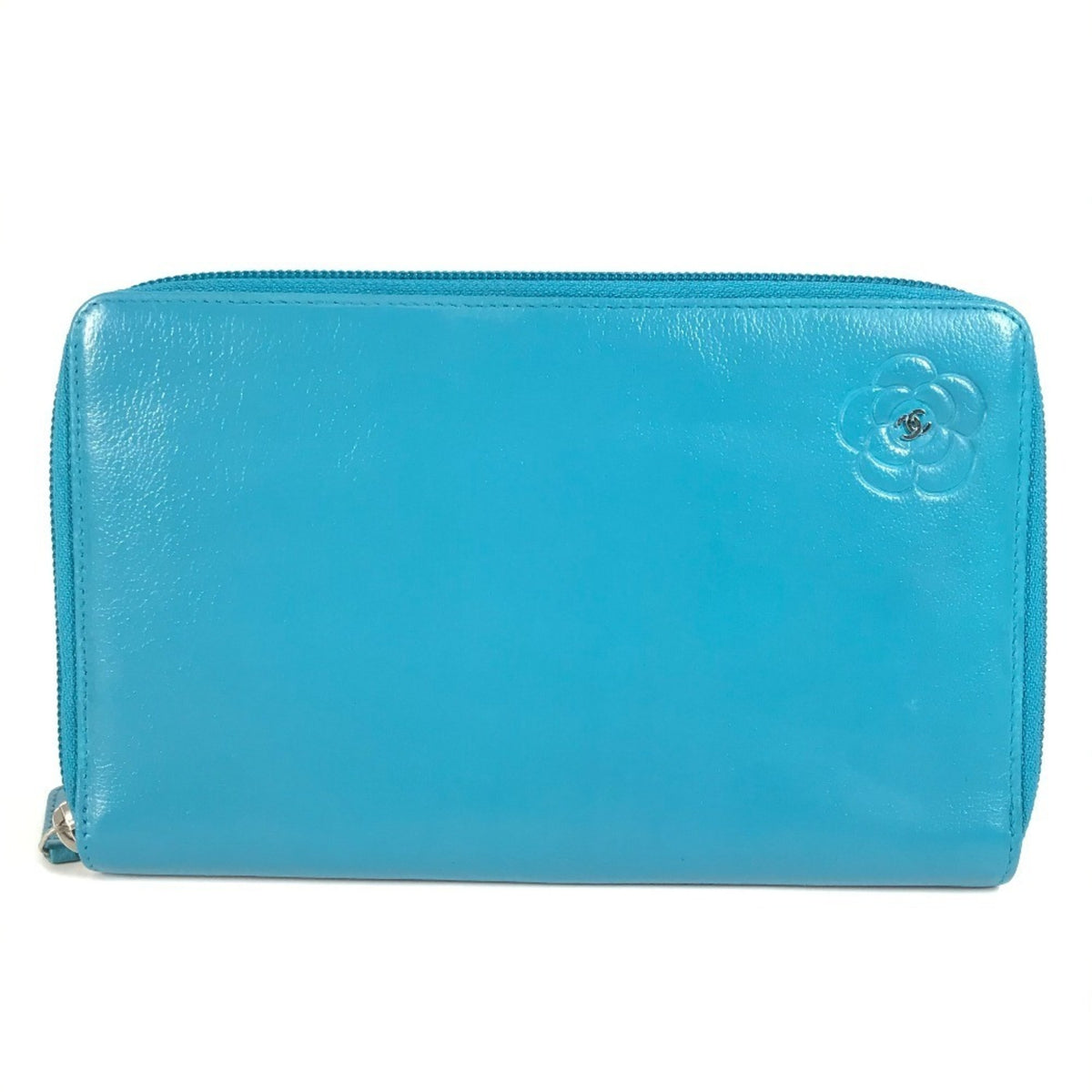 Chanel Blue Leather Long Wallet (Bi-Fold) (Pre-Owned)