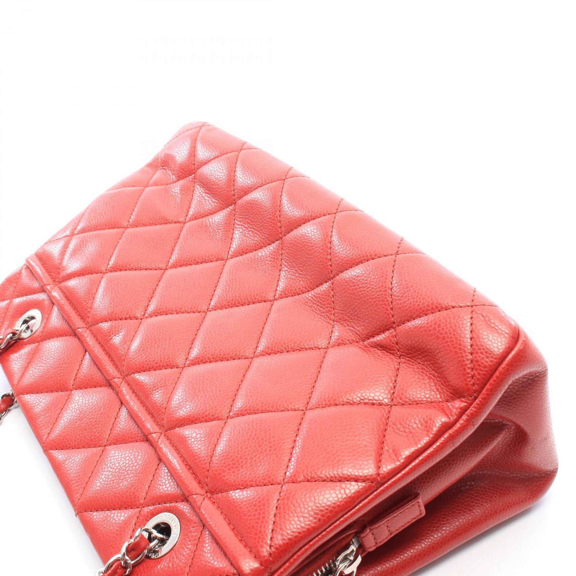 Chanel Red Color Grained Calfskin Handbag Tote Bag (Pre-Owned)