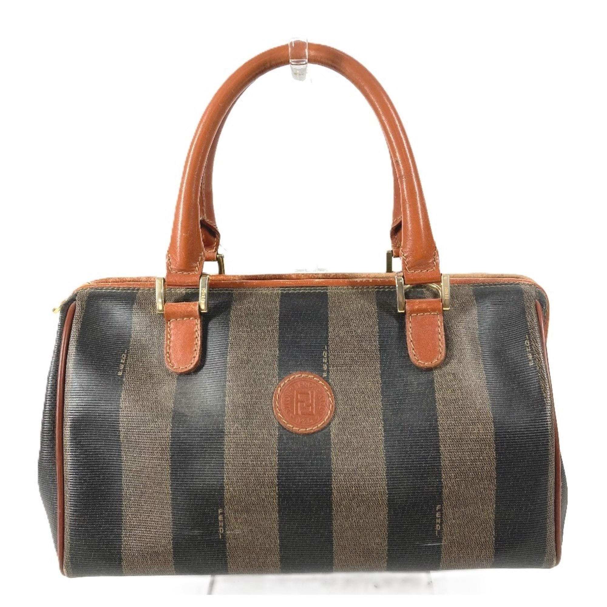 Fendi Khaki Pvc Leather Boston Bag Handbag (Pre-Owned)