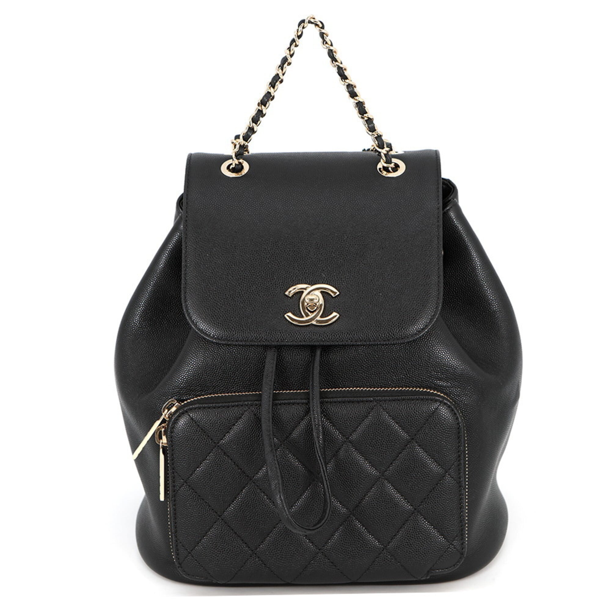 Chanel Black Grained Calfskin Backpack Handbag (Pre-Owned)