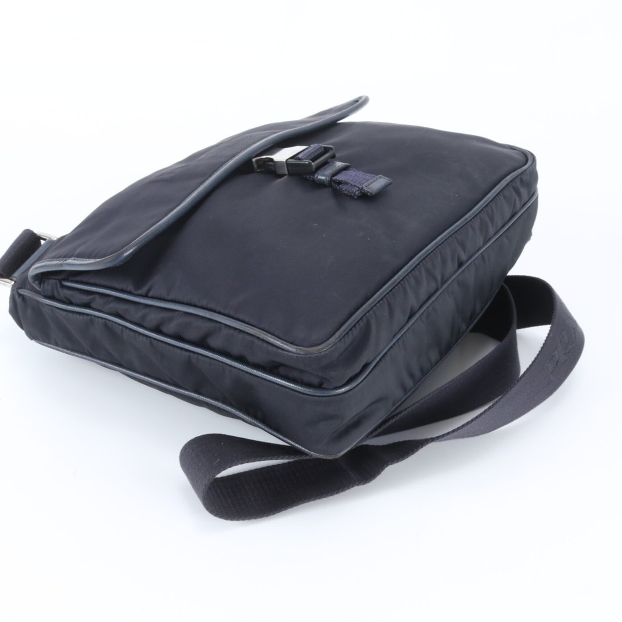 Prada Navy Nylon Leather Shoulder Bag (Pre-Owned)