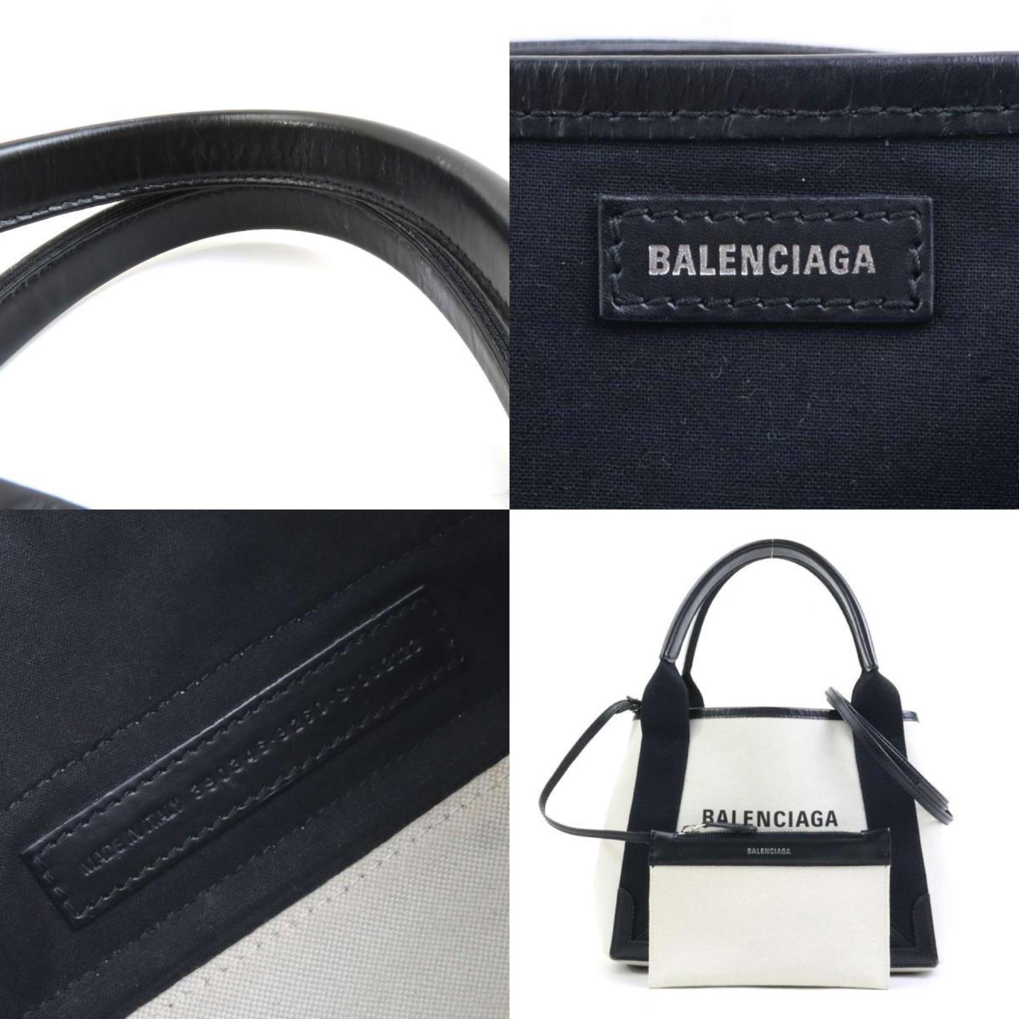 Balenciaga Black Ivory Canvas Leather Handbag Shoulder Bag (Pre-Owned)