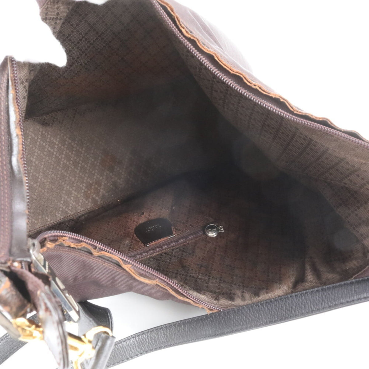 Gucci Dark Brown Leather Canvas Handbag Shoulder Bag (Pre-Owned)