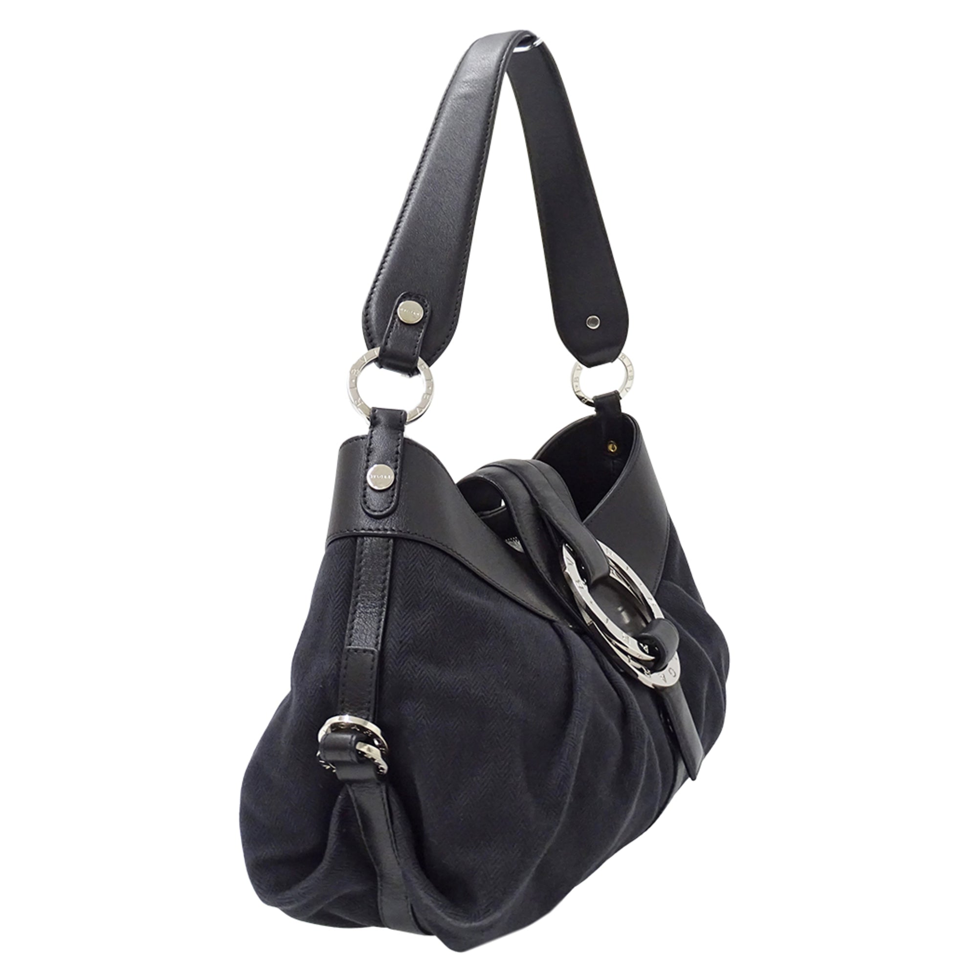 Bvlgari Black Canvas Handbag Shoulder Bag (Pre-Owned)