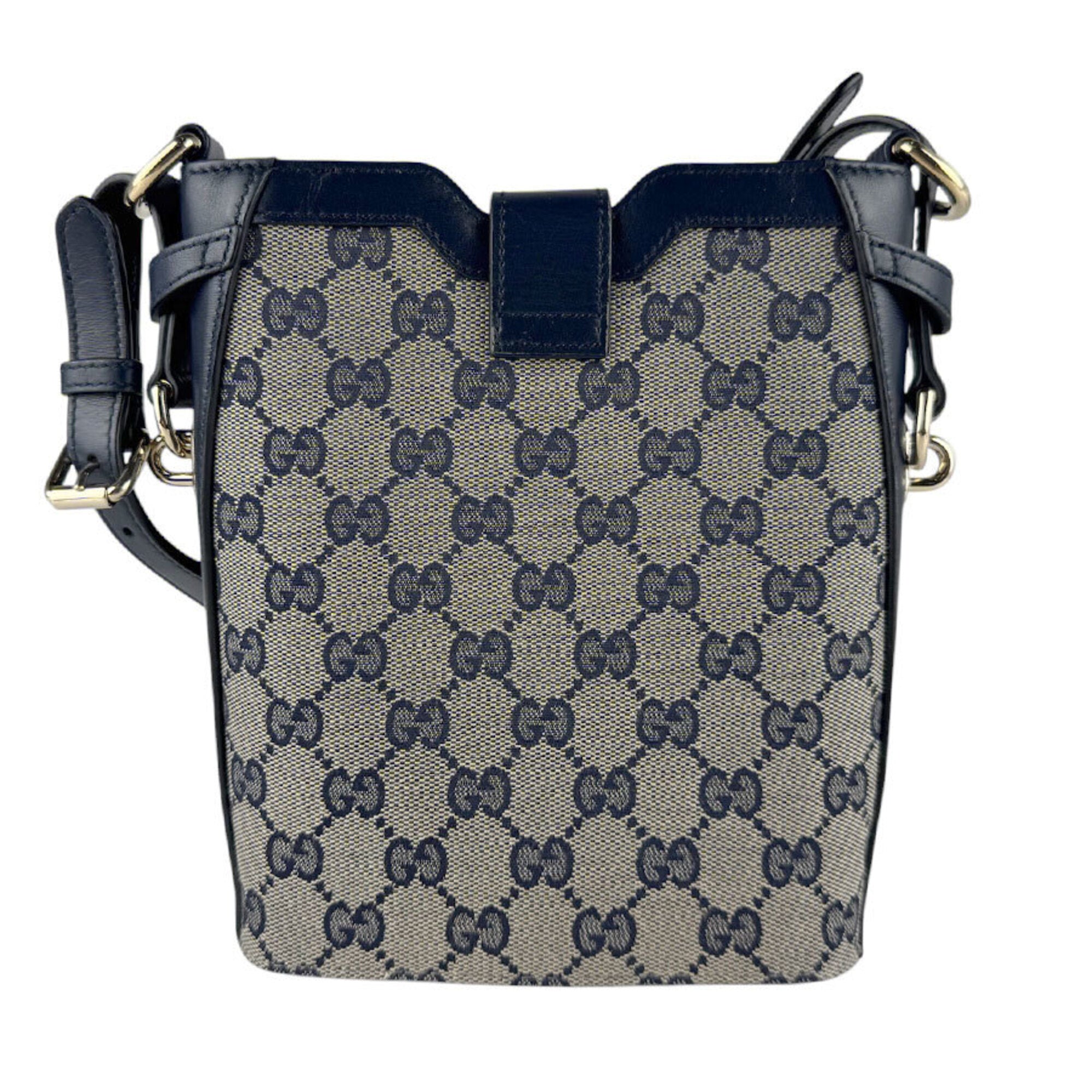 Gucci Navy Red Color Gg Canvas Leather Shoulder Bag (Pre-Owned)