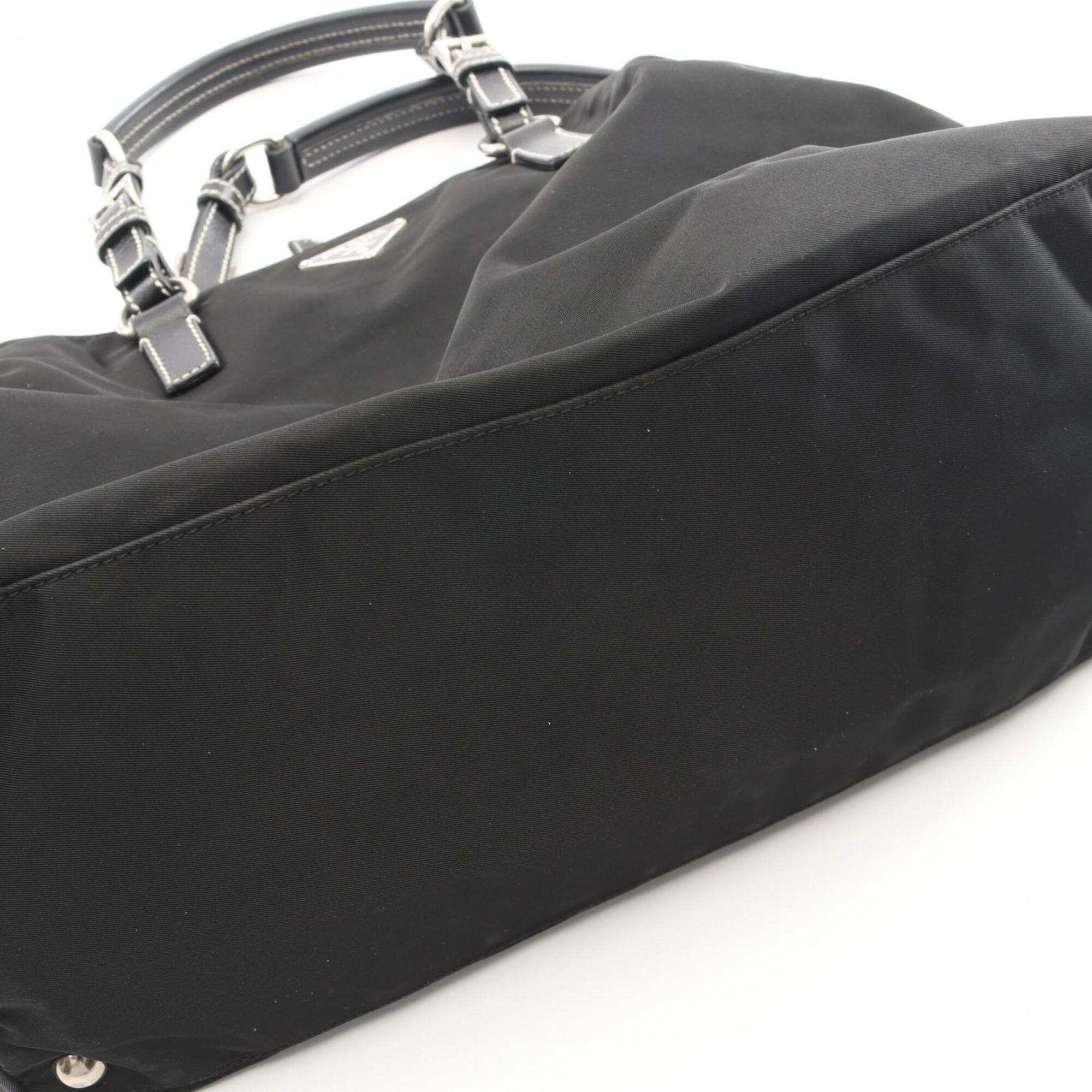 Prada Black Nylon Leather Handbag Tote Bag (Pre-Owned)