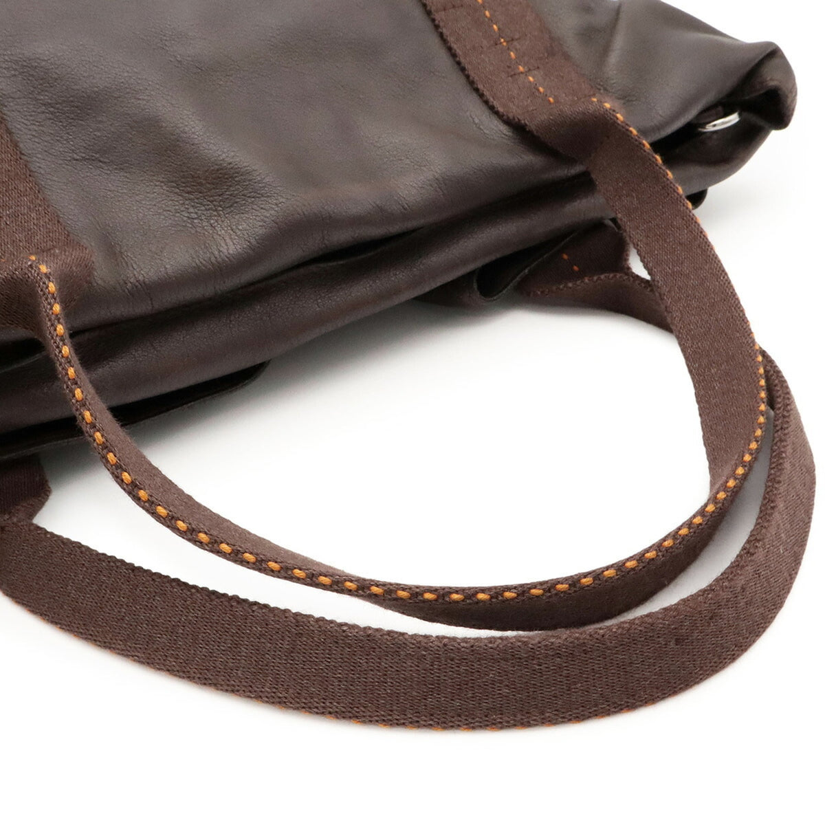 Hermes Dark Brown Navy Orange Veau Derma Shoulder Bag Tote Bag (Pre-Owned)