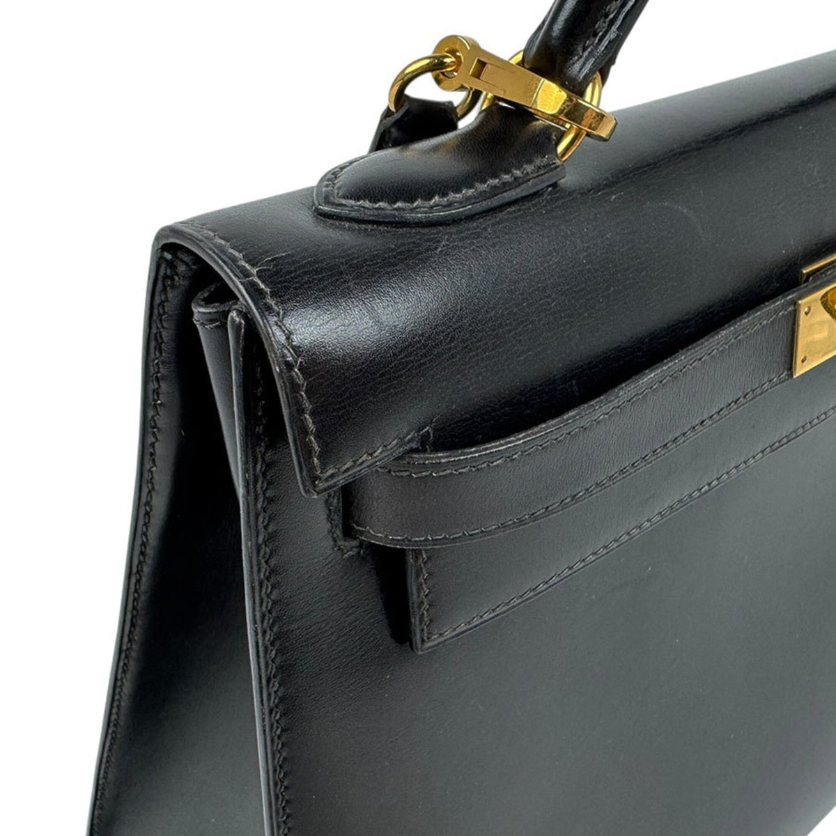 Hermes Black Box Calf Leather Handbag Shoulder Bag (Pre-Owned)