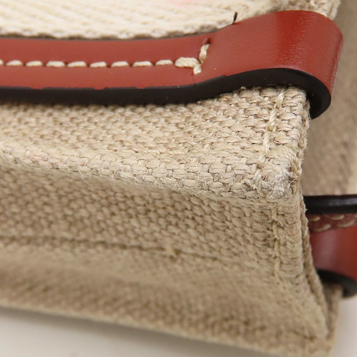 Chloé Brown White Linen Leather Shoulder Bag (Pre-Owned)