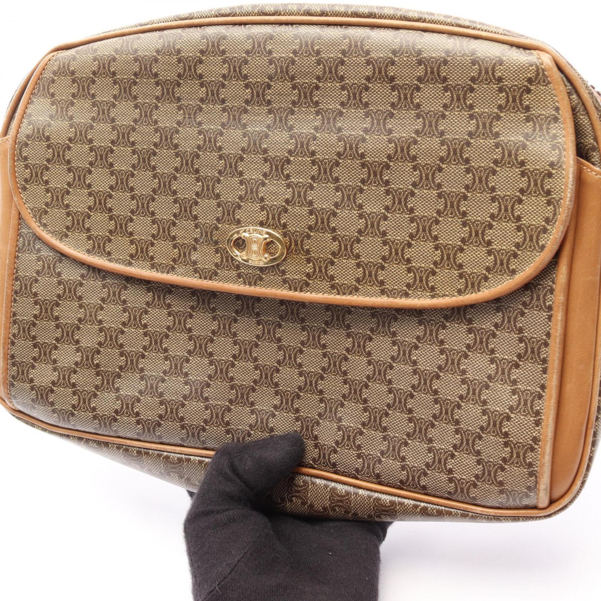 Celine Brown Coated Canvas Leather Handbag Shoulder Bag (Pre-Owned)