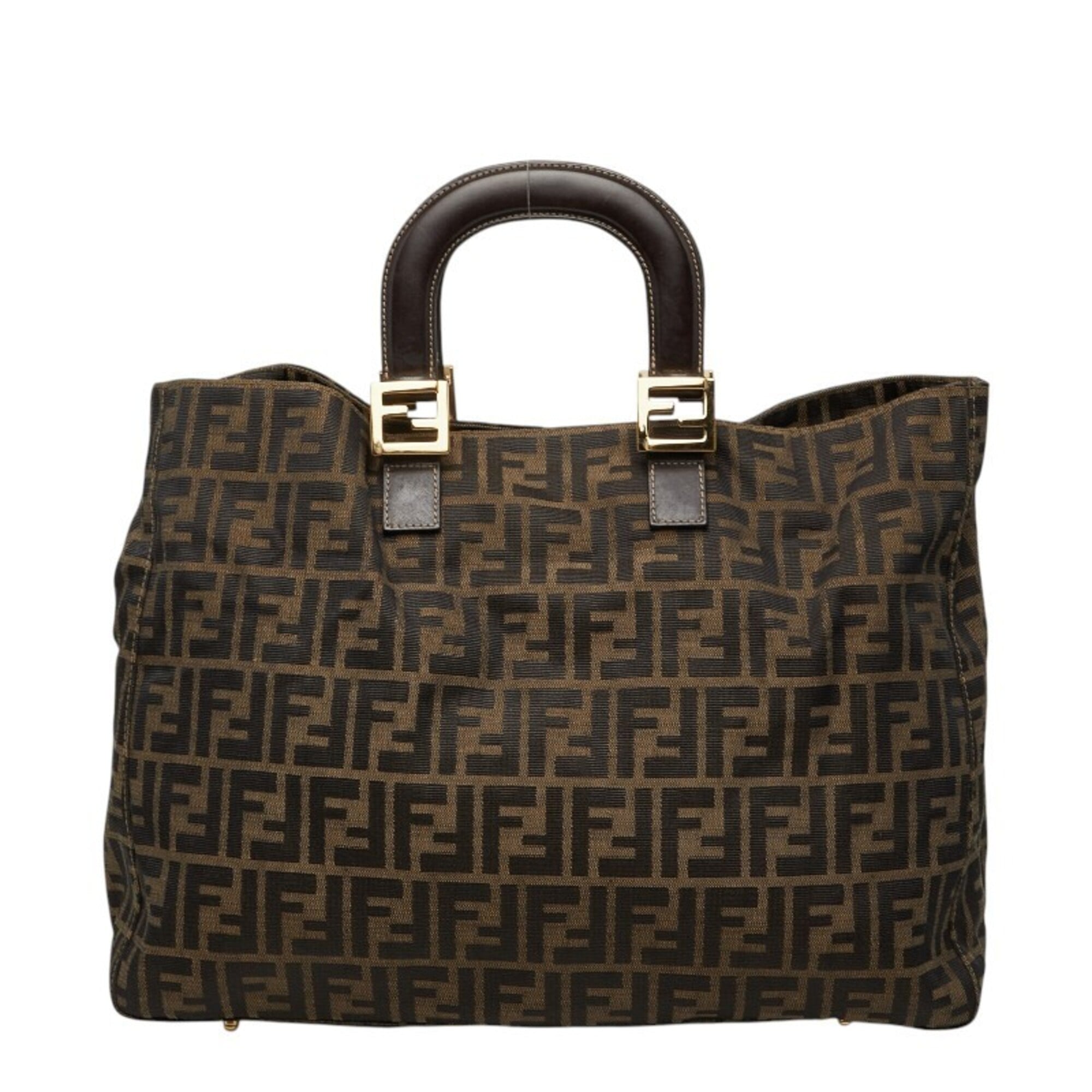 Fendi Brown Canvas Leather Handbag Tote Bag (Pre-Owned)