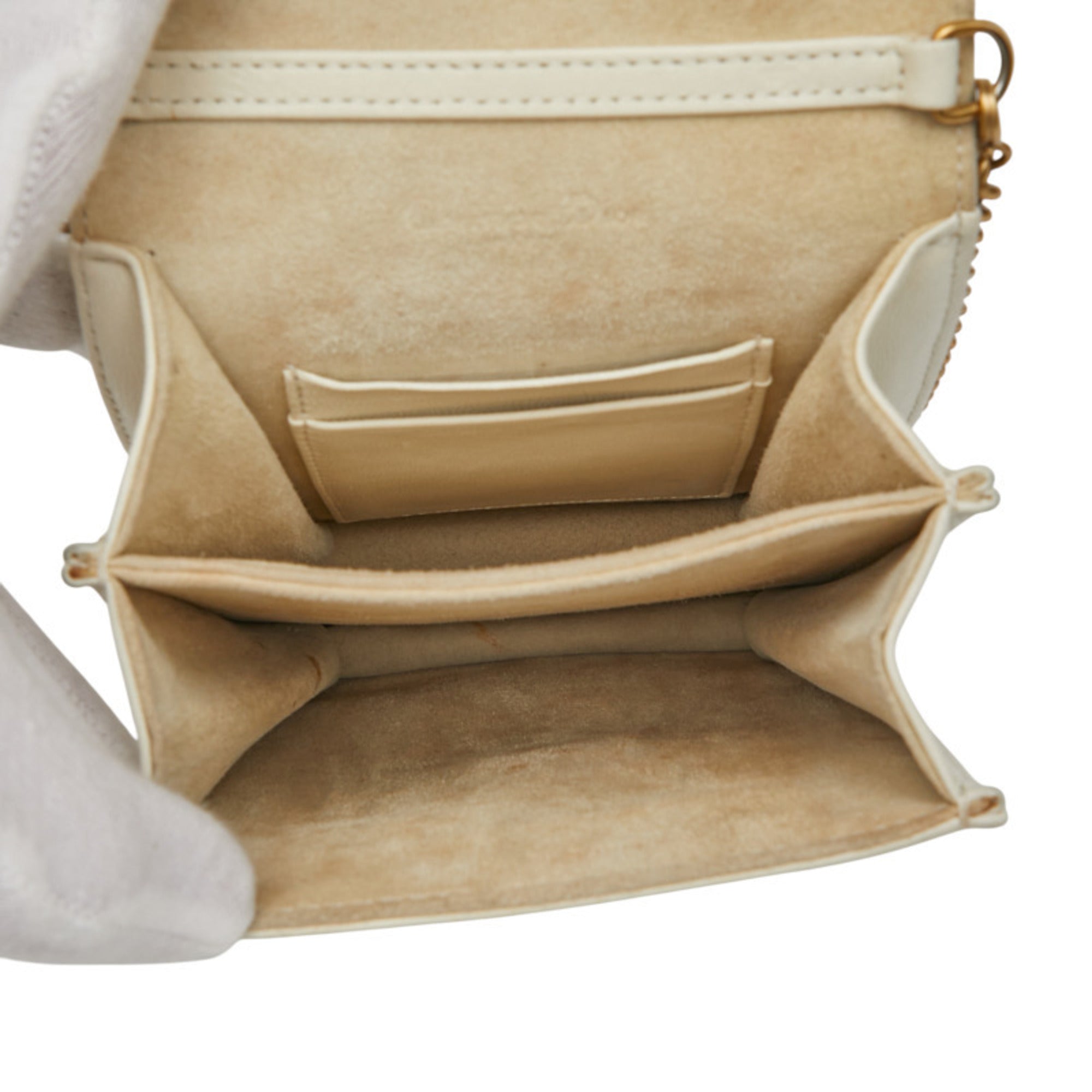 Christian Dior Gold Ivory White Leather Shoulder Bag (Pre-Owned)