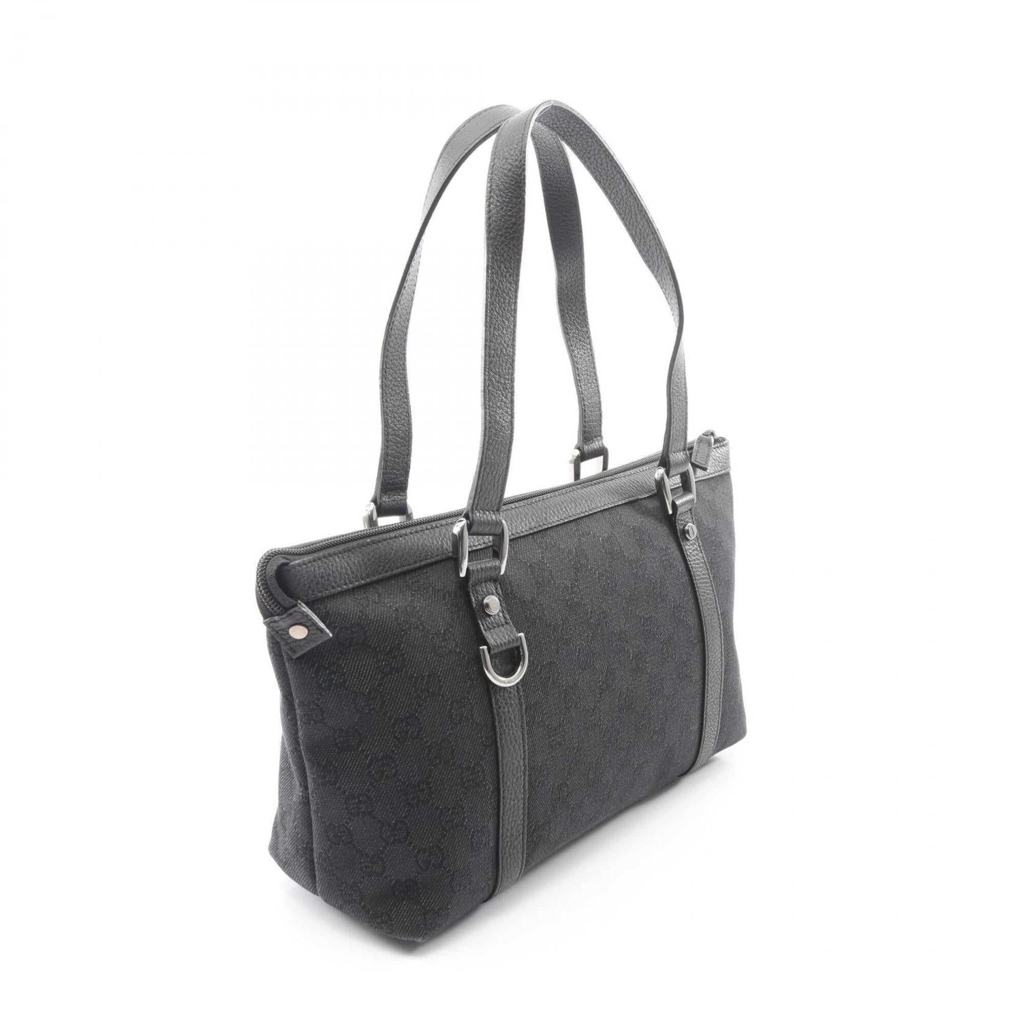 Gucci Black Gg Canvas Leather Handbag Tote Bag (Pre-Owned)