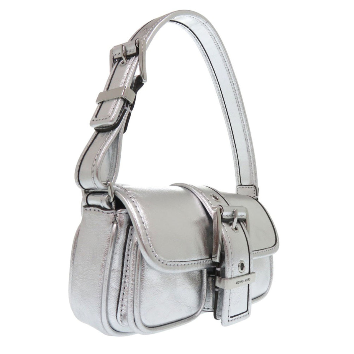 Michael Kors Metallic Silver Leather Shoulder Bag (Pre-Owned)