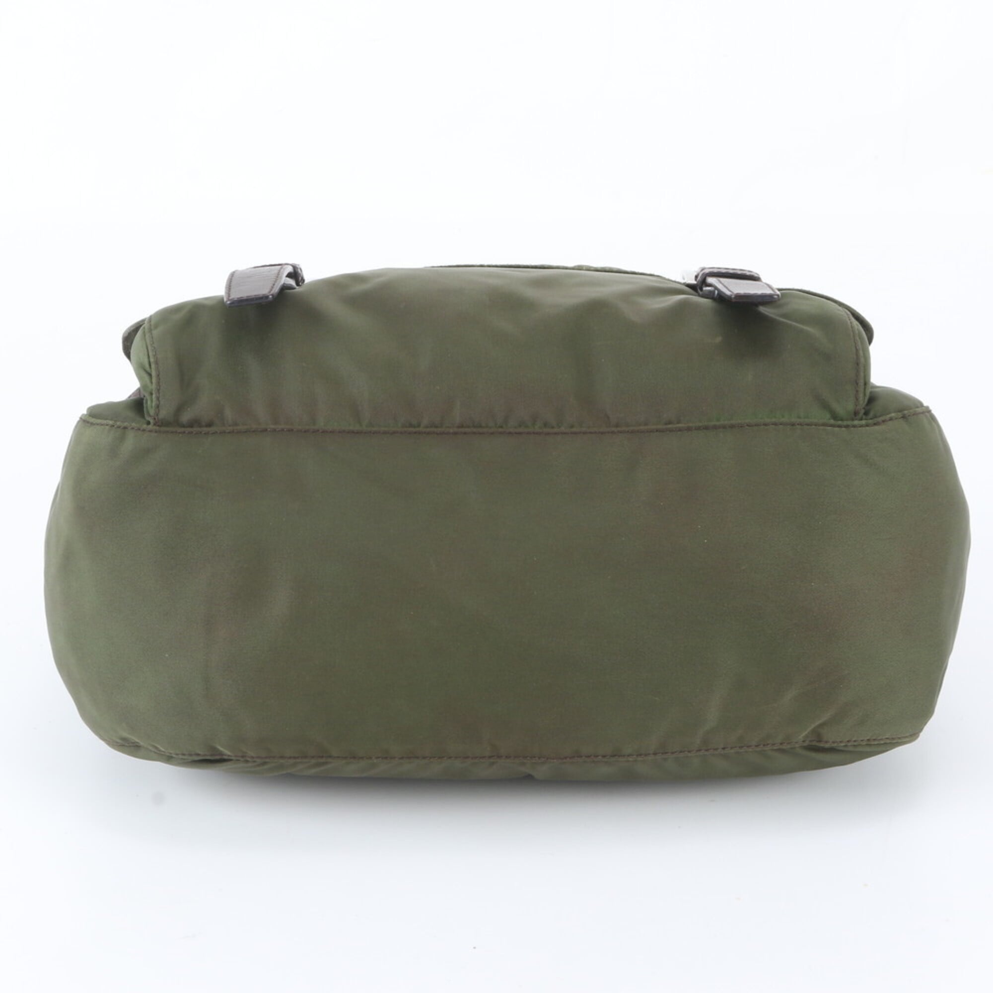 Prada Brown Green Khaki Nylon Leather Shoulder Bag (Pre-Owned)