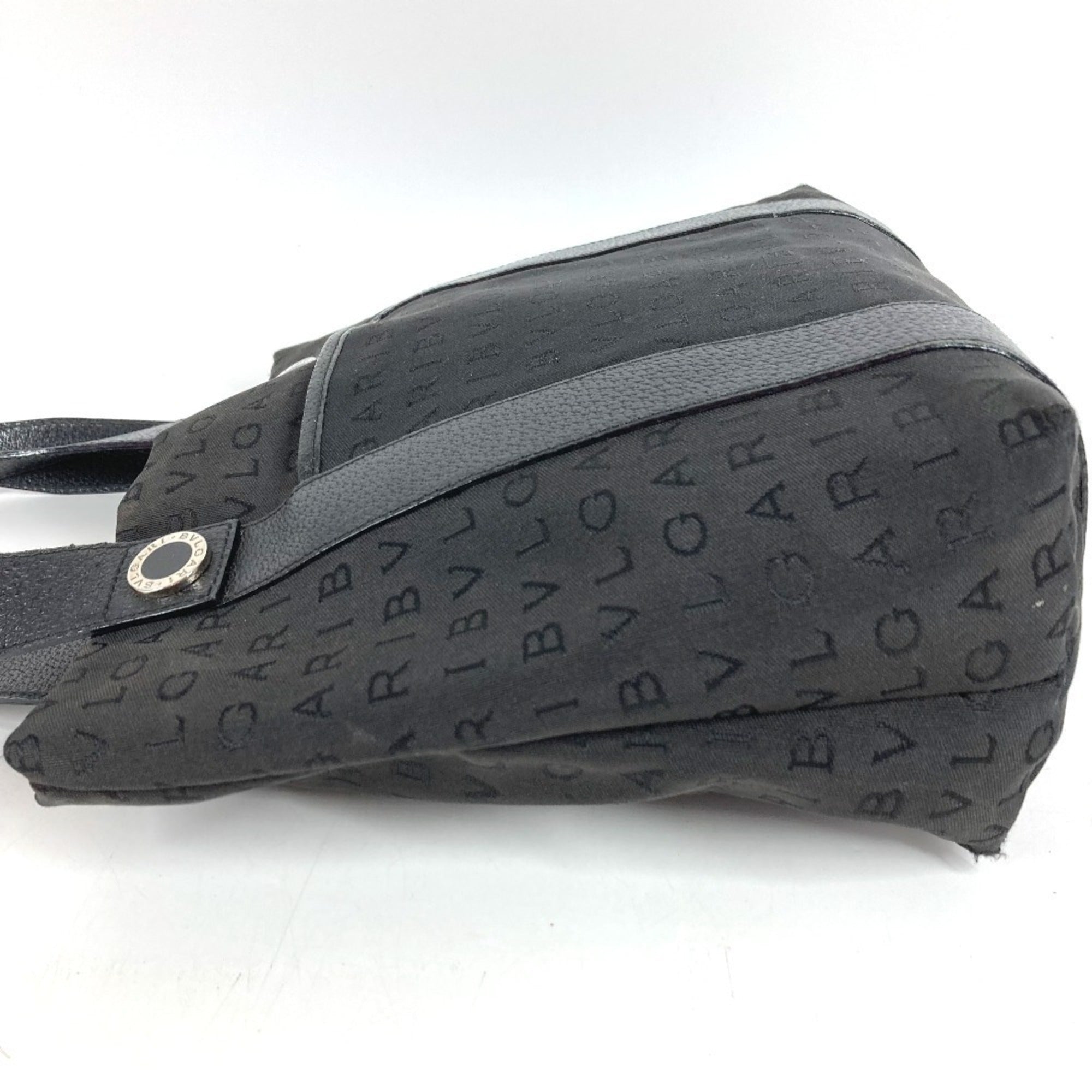 Bvlgari Black Leather Canvas Handbag Pouch Shoulder Bag Tote Bag (Pre-Owned)