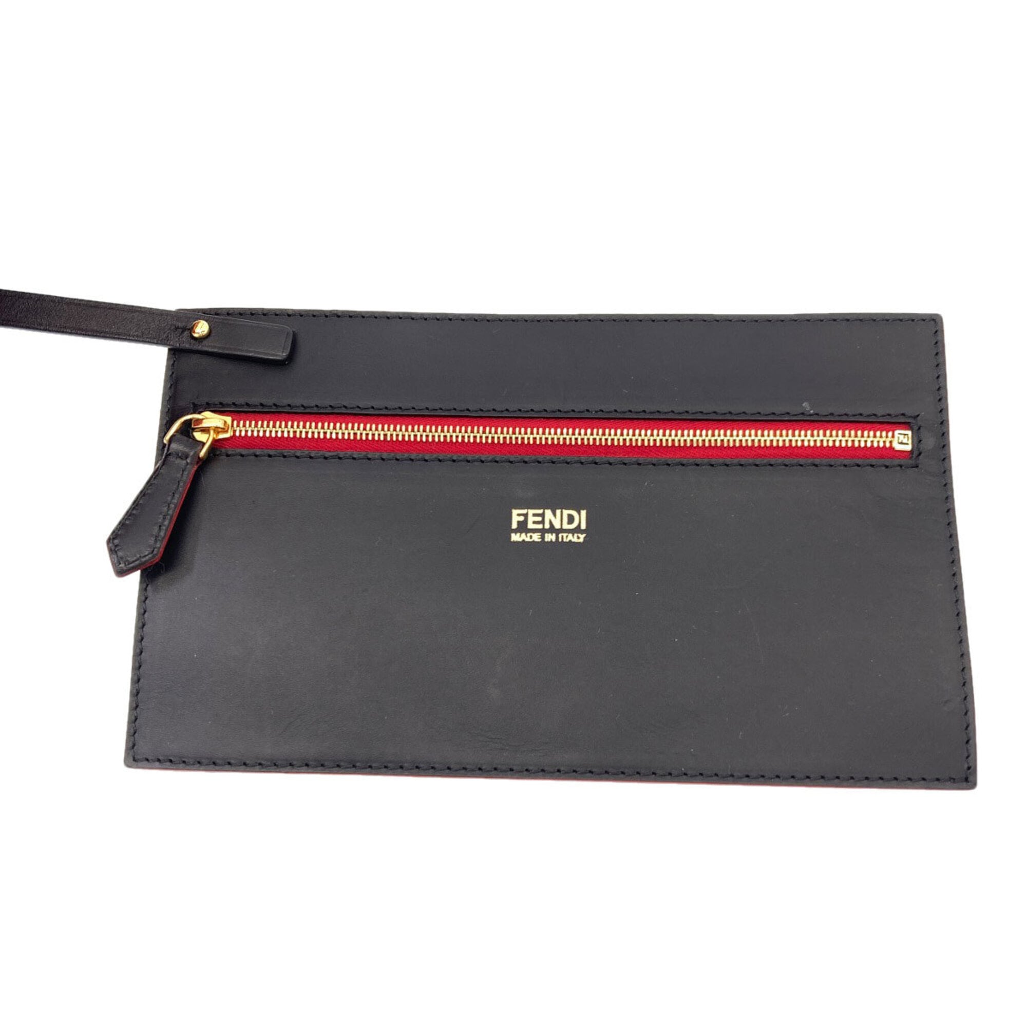 Fendi Black Brown Canvas Handbag Pouch (Pre-Owned)