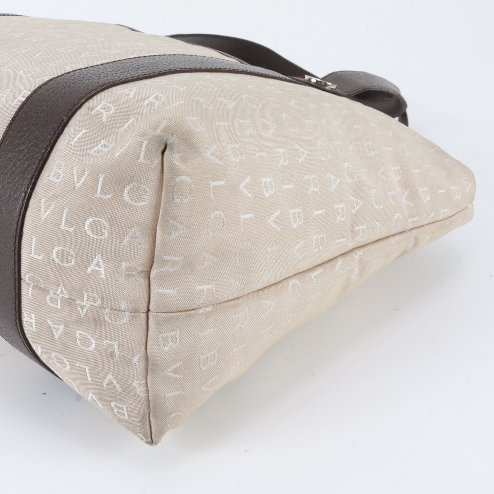Bvlgari Beige Leather Canvas Handbag Tote Bag (Pre-Owned)