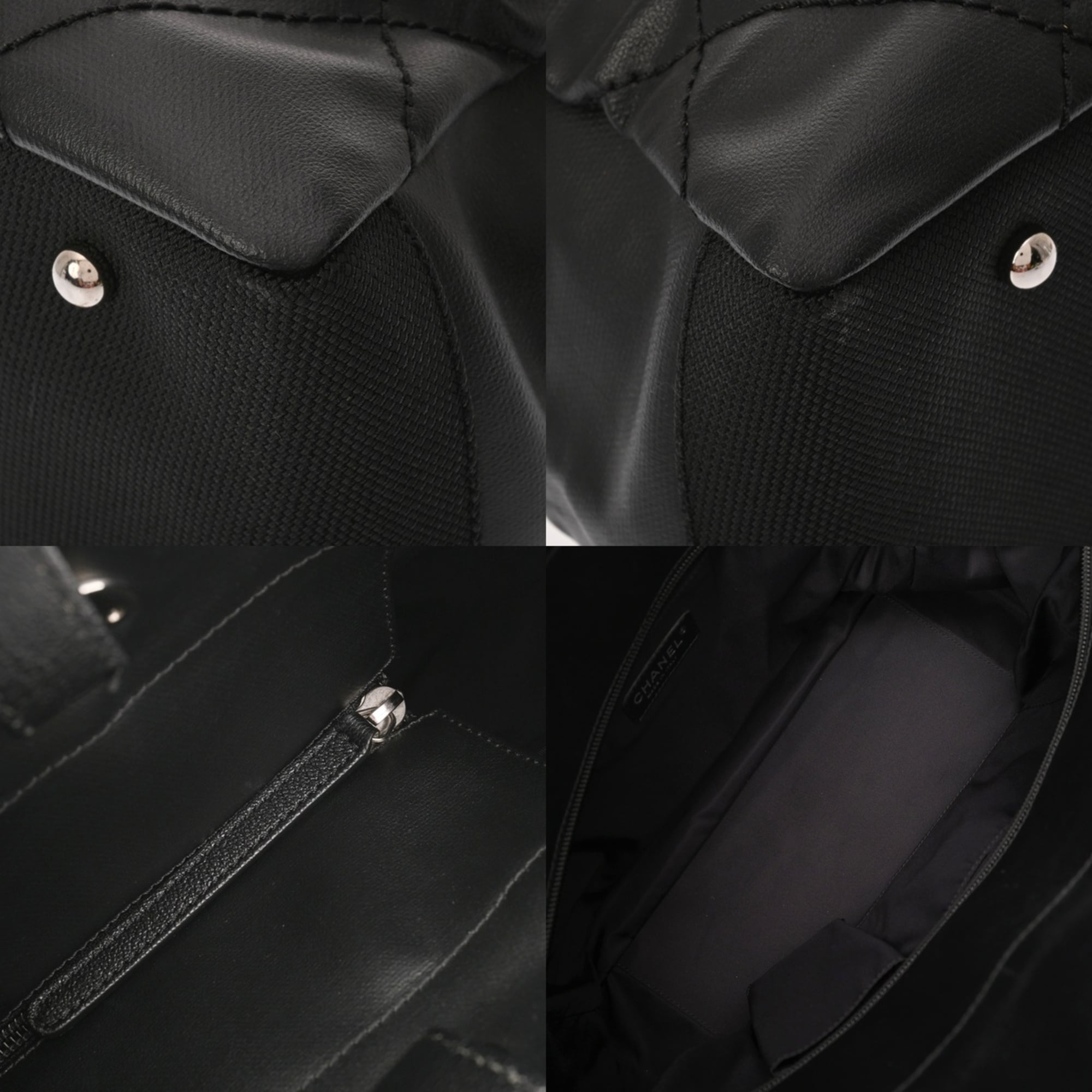 Chanel Paris Biarritz Black Canvas Leather Tote Bag (Pre-Owned)