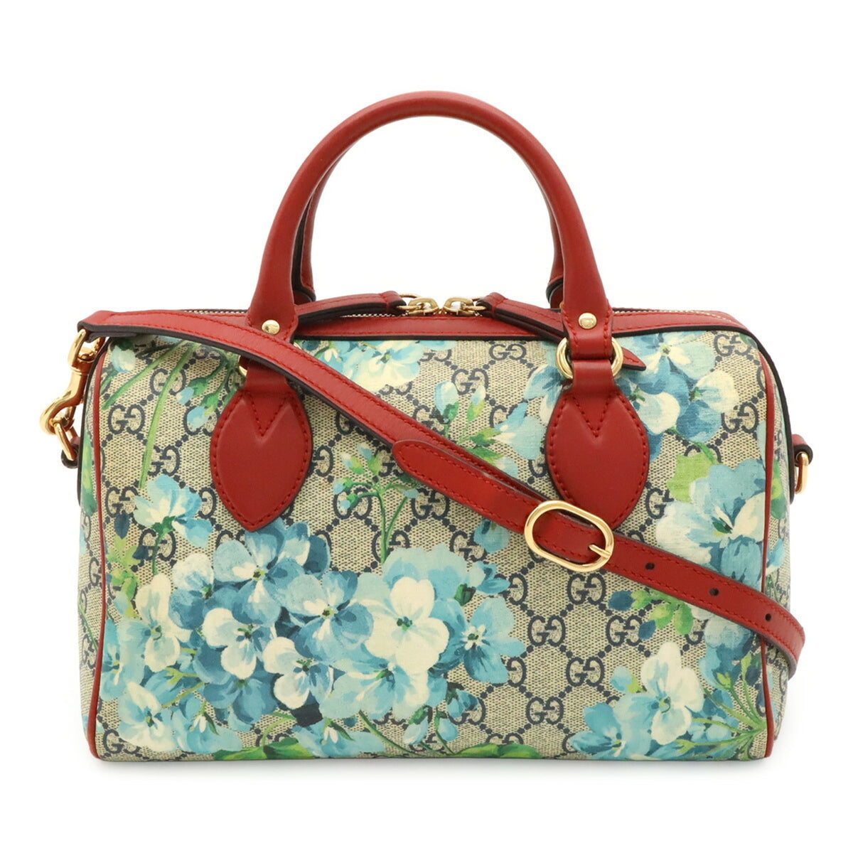 Gucci Beige Blue Multi-Color Red Color Gg Supreme Canvas Leather Boston Bag Handbag Shoulder Bag (Pre-Owned)