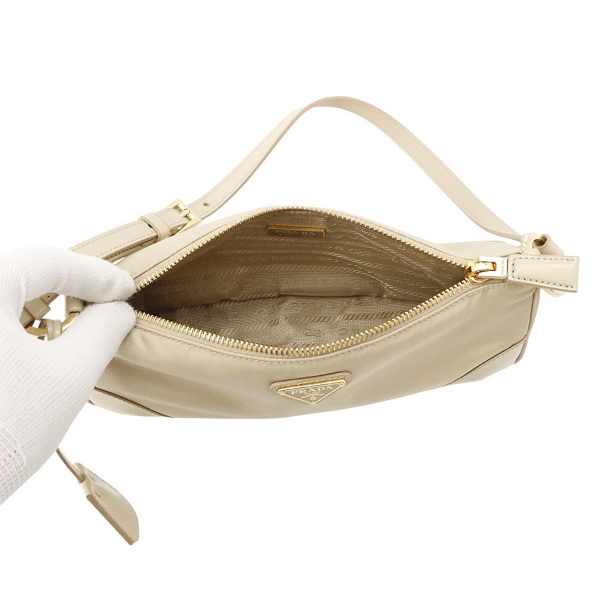 Prada Beige Nylon Leather Shoulder Bag (Pre-Owned)