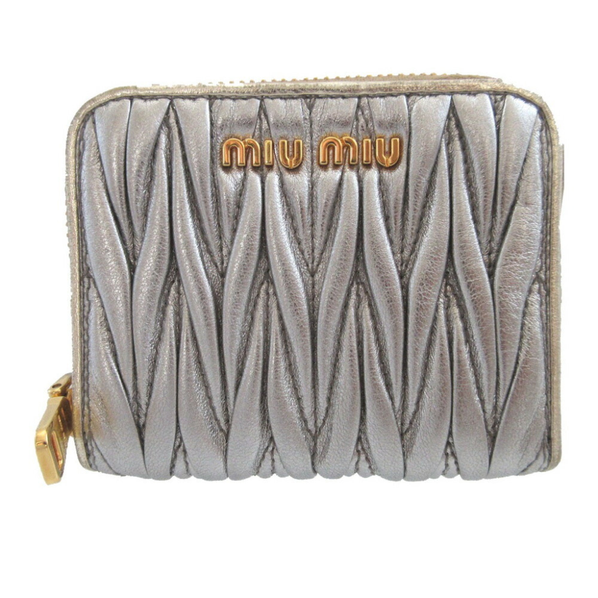 Miu Miu Matelasse Silver Leather Coin Purse/Coin Case (Pre-Owned)