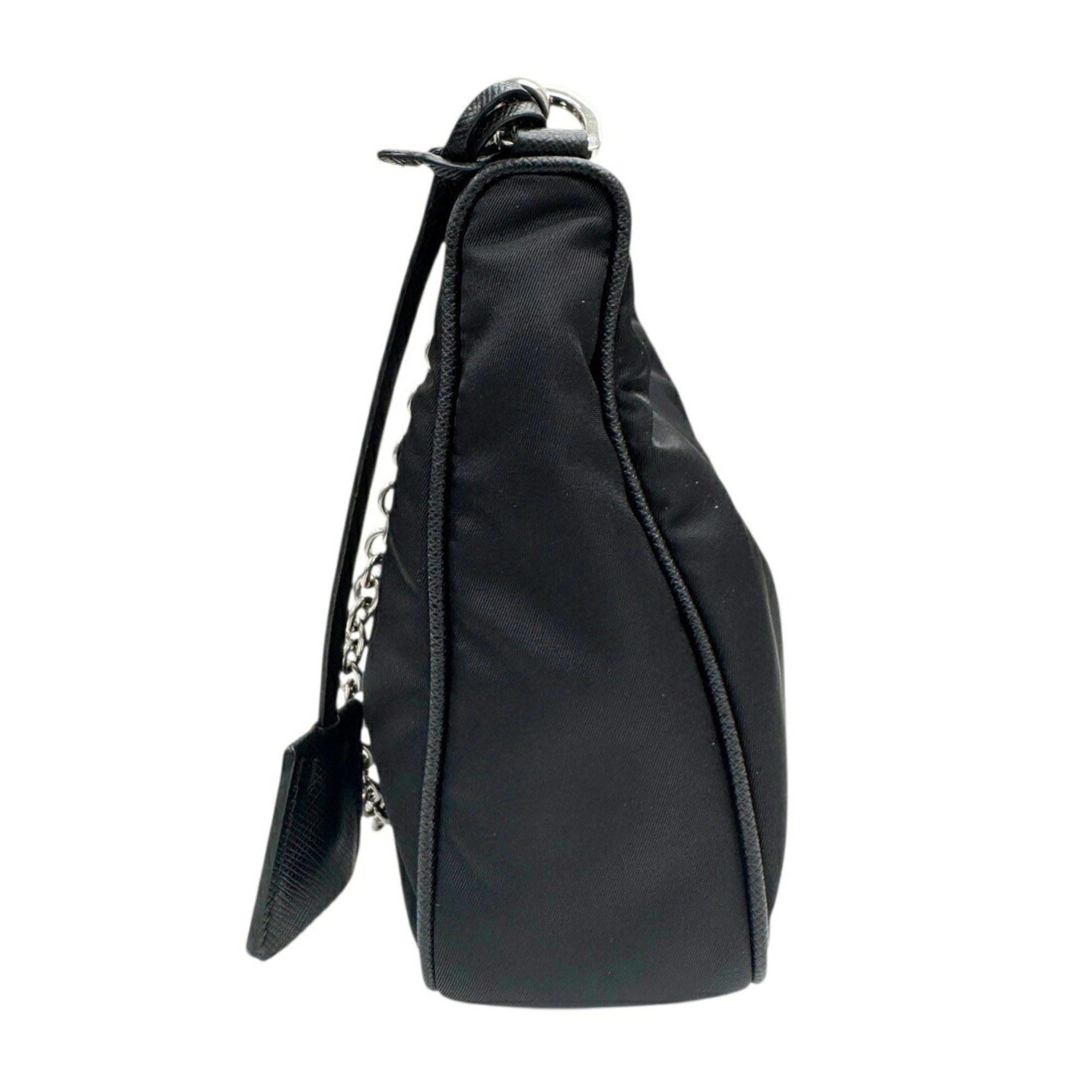 Prada Black Nylon Leather Handbag Pouch Shoulder Bag (Pre-Owned)