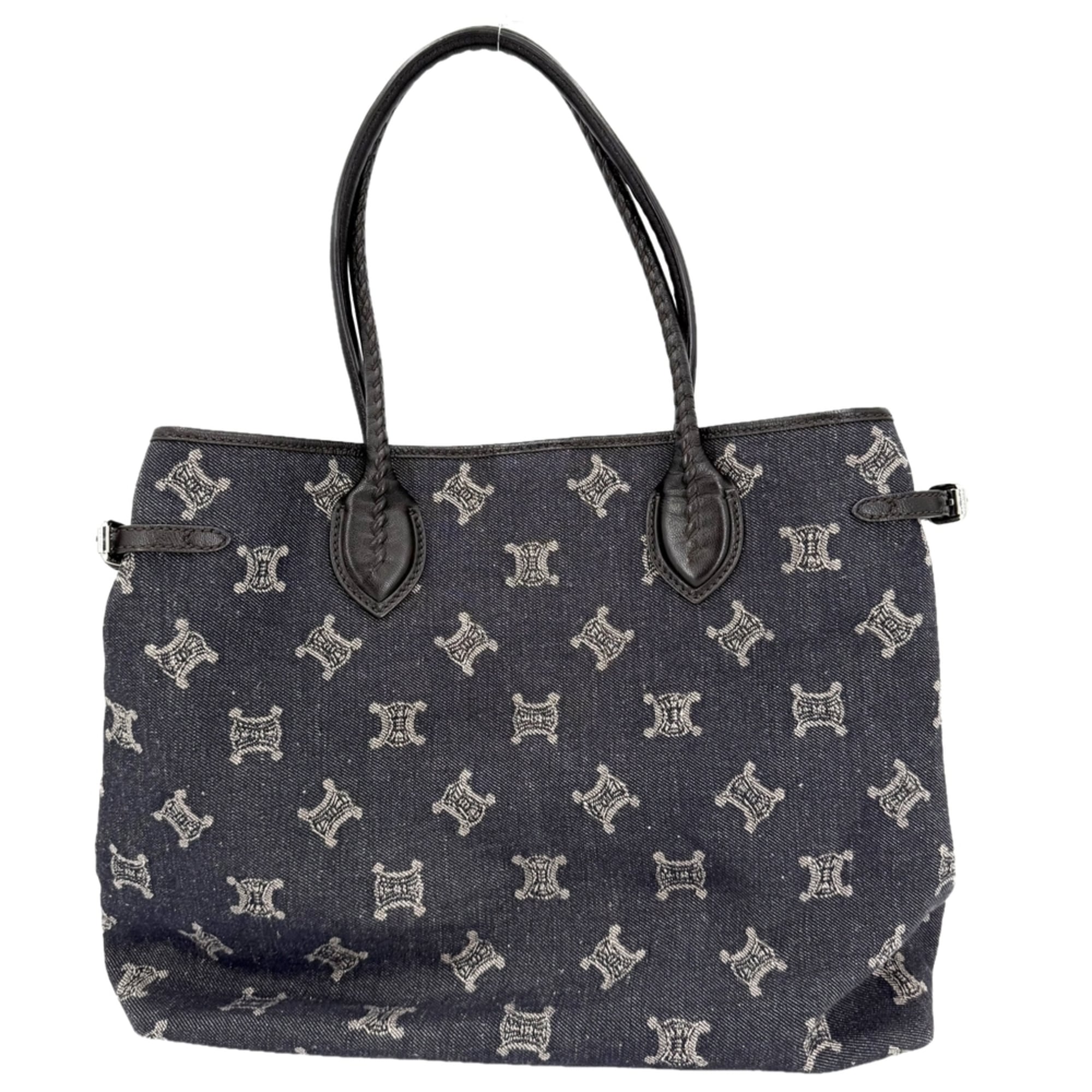 Celine Navy White Denim Leather Handbag Tote Bag (Pre-Owned)
