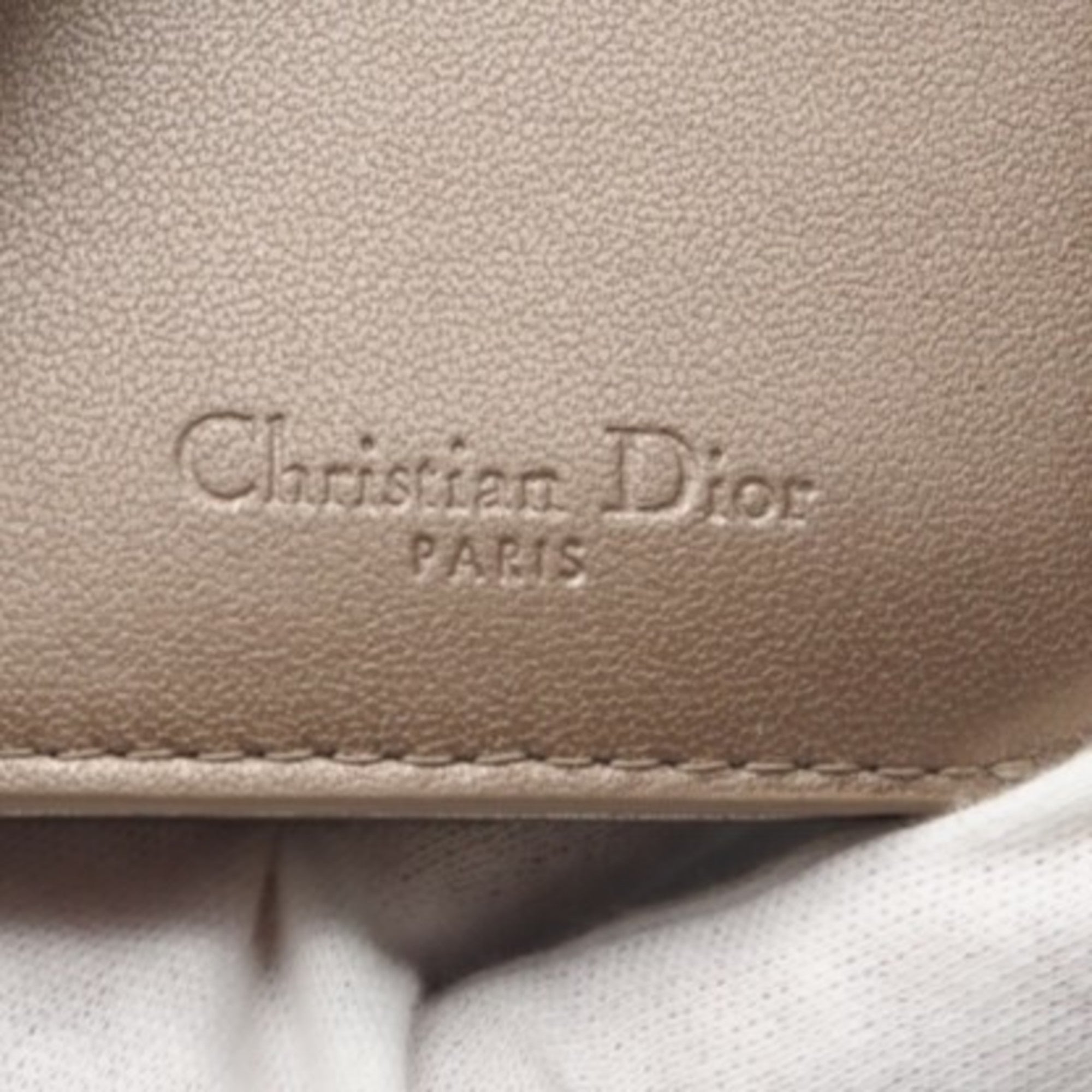 Christian Dior Lady Dior Gold Leather Wallet (Tri-Fold) (Pre-Owned)