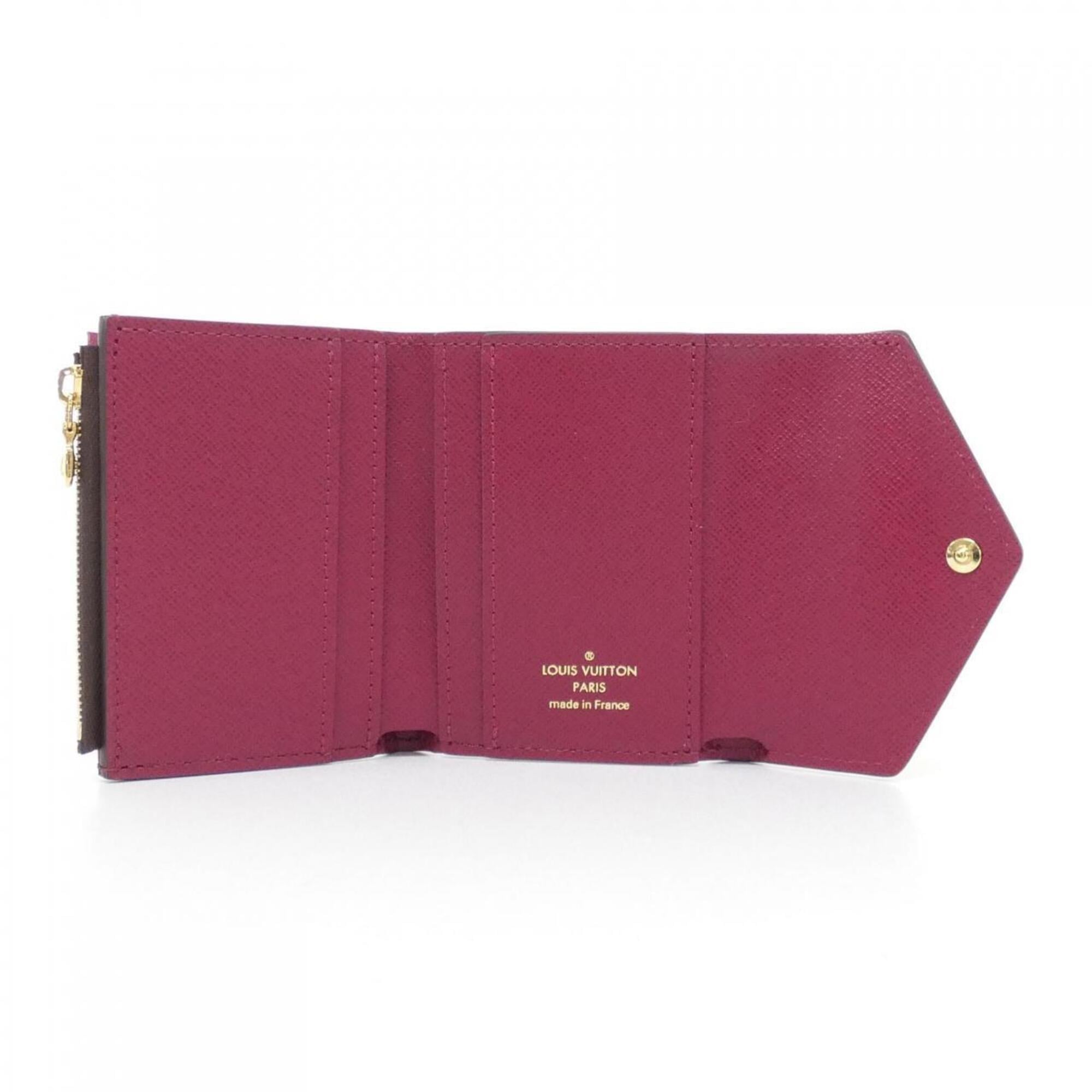 Louis Vuitton Fuchsia Marron Coated Canvas Leather Wallet (Tri-Fold) (Pre-Owned)